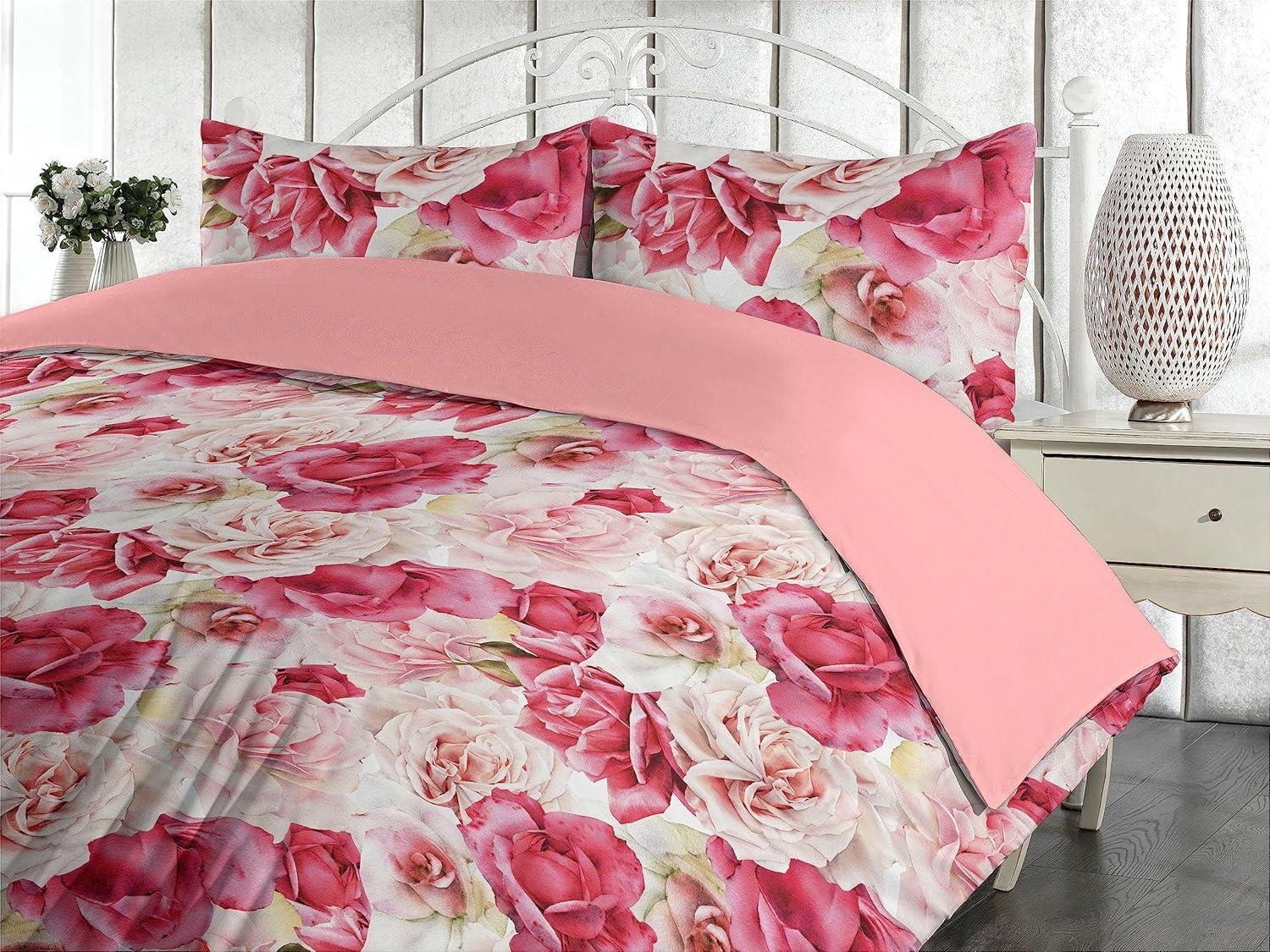 imageAmbesonne Pink Roses Duvet Cover Set Romantic Spring Garden Blooming Flowers Nature Art Valentine Blossom Reversible 2 Piece Bedding Set with Pillow Sham Twin Magenta Blush KhakiMagenta Blush Khaki