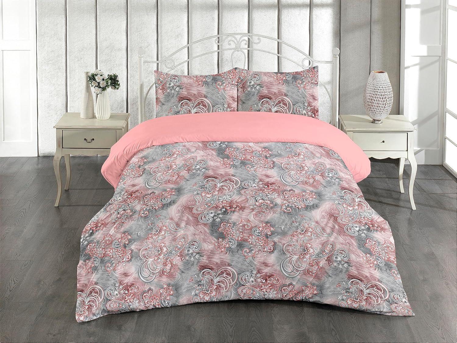 imageAmbesonne Pink Roses Duvet Cover Set Romantic Spring Garden Blooming Flowers Nature Art Valentine Blossom Reversible 2 Piece Bedding Set with Pillow Sham Twin Magenta Blush KhakiDried Rose and Dimgray