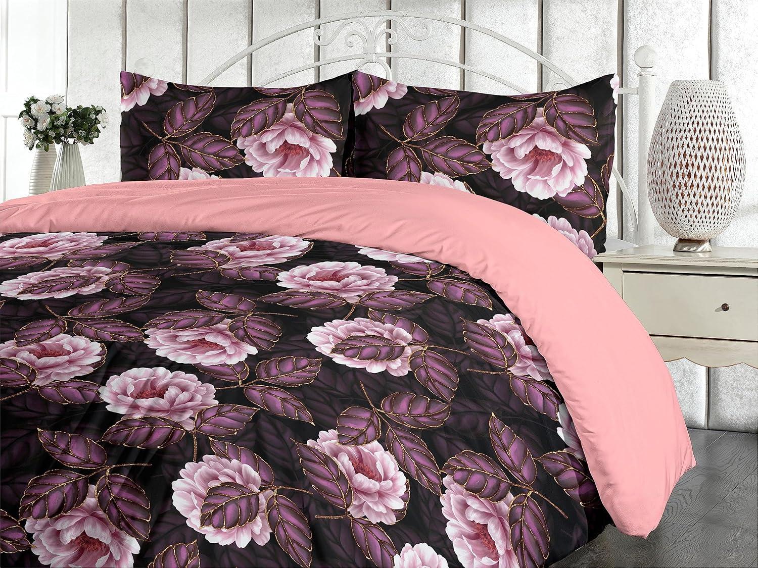 imageAmbesonne Romantic Duvet Cover Set Valentines Day Kiss Love Me and You Lettering with Blooming Flowers Reversible 2 Piece Bedding Set with Pillow Sham Twin Pastel Pink Grey EggshellDark Purple Blush and Plum