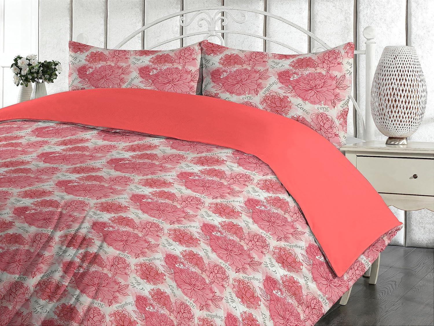 imageAmbesonne Romantic Duvet Cover Set Valentines Day Kiss Love Me and You Lettering with Blooming Flowers Reversible 2 Piece Bedding Set with Pillow Sham Twin Pastel Pink Grey EggshellPastel Pink Grey Eggshell