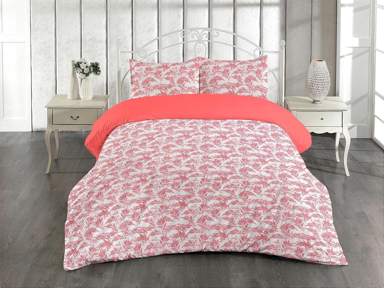 imageAmbesonne Romantic Duvet Cover Set Valentines Day Kiss Love Me and You Lettering with Blooming Flowers Reversible 2 Piece Bedding Set with Pillow Sham Twin Pastel Pink Grey EggshellCoral Off White