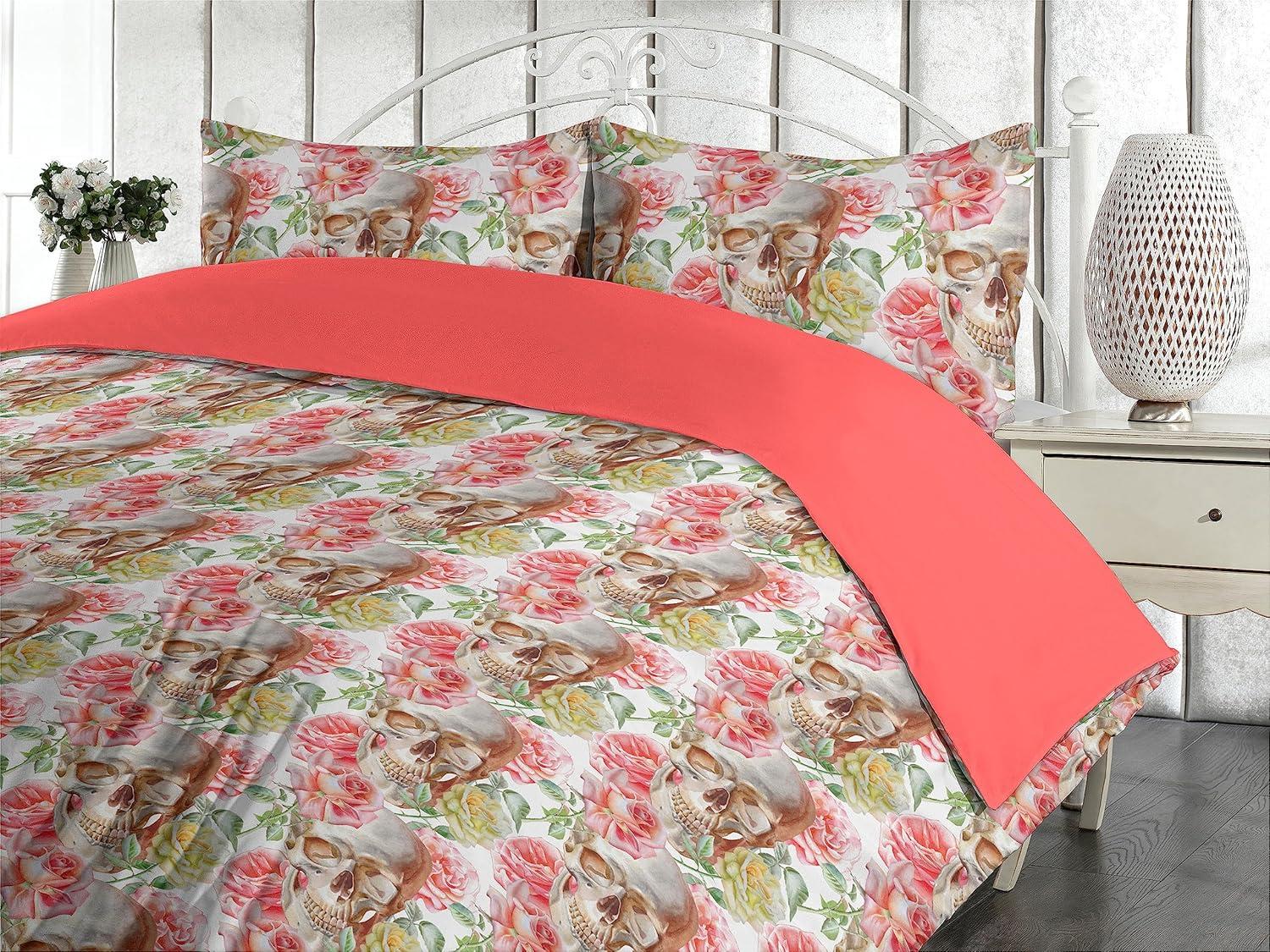 imageAmbesonne Romantic Duvet Cover Set Valentines Day Kiss Love Me and You Lettering with Blooming Flowers Reversible 2 Piece Bedding Set with Pillow Sham Twin Pastel Pink Grey EggshellGrey Yellow Ecru and Coral
