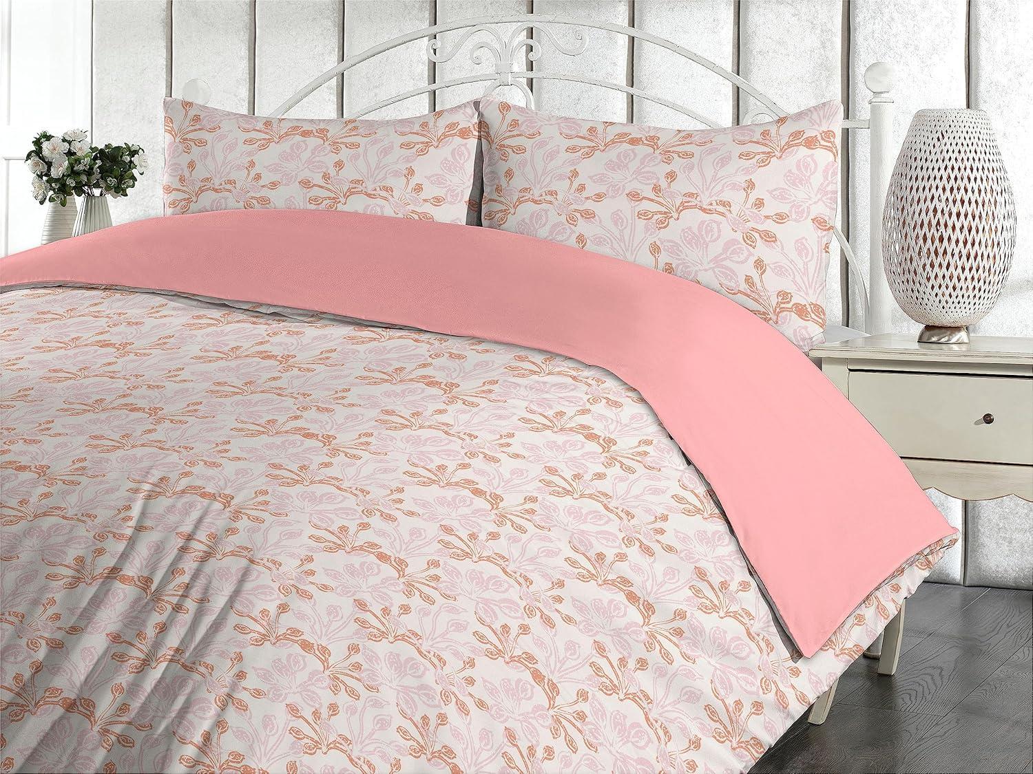 imageAmbesonne Romantic Duvet Cover Set Valentines Day Kiss Love Me and You Lettering with Blooming Flowers Reversible 2 Piece Bedding Set with Pillow Sham Twin Pastel Pink Grey EggshellSalmon Rose and Off White