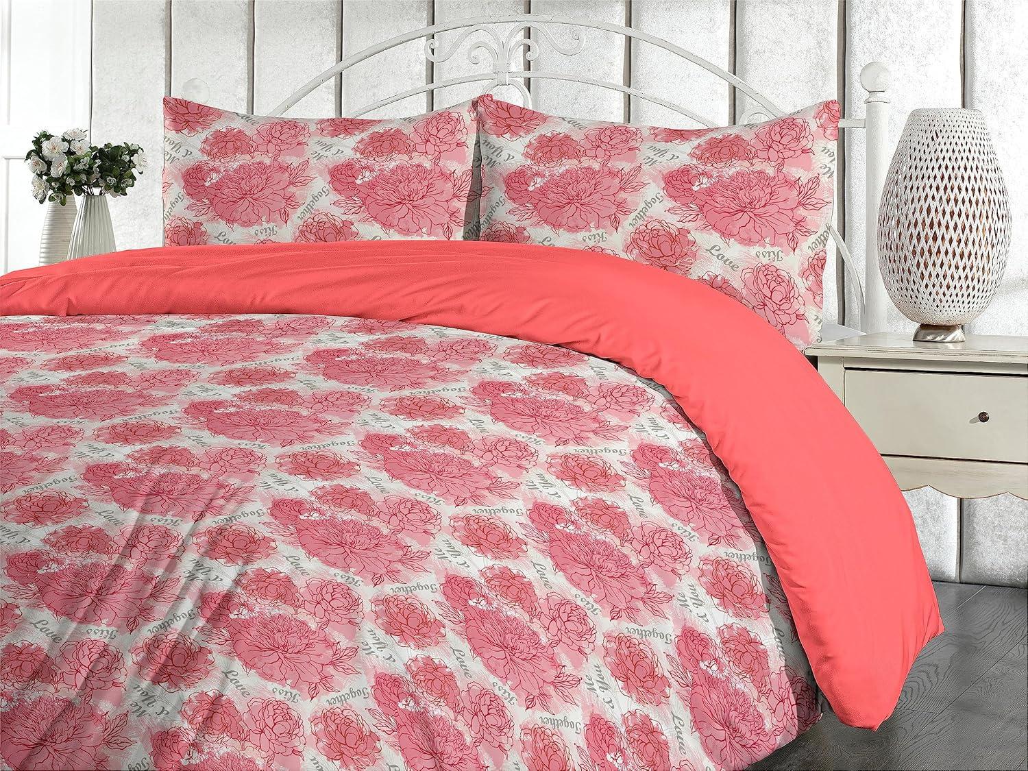 imageAmbesonne Romantic Duvet Cover Set Valentines Day Kiss Love Me and You Lettering with Blooming Flowers Reversible 2 Piece Bedding Set with Pillow Sham Twin Pastel Pink Grey EggshellPastel Pink Grey Eggshell
