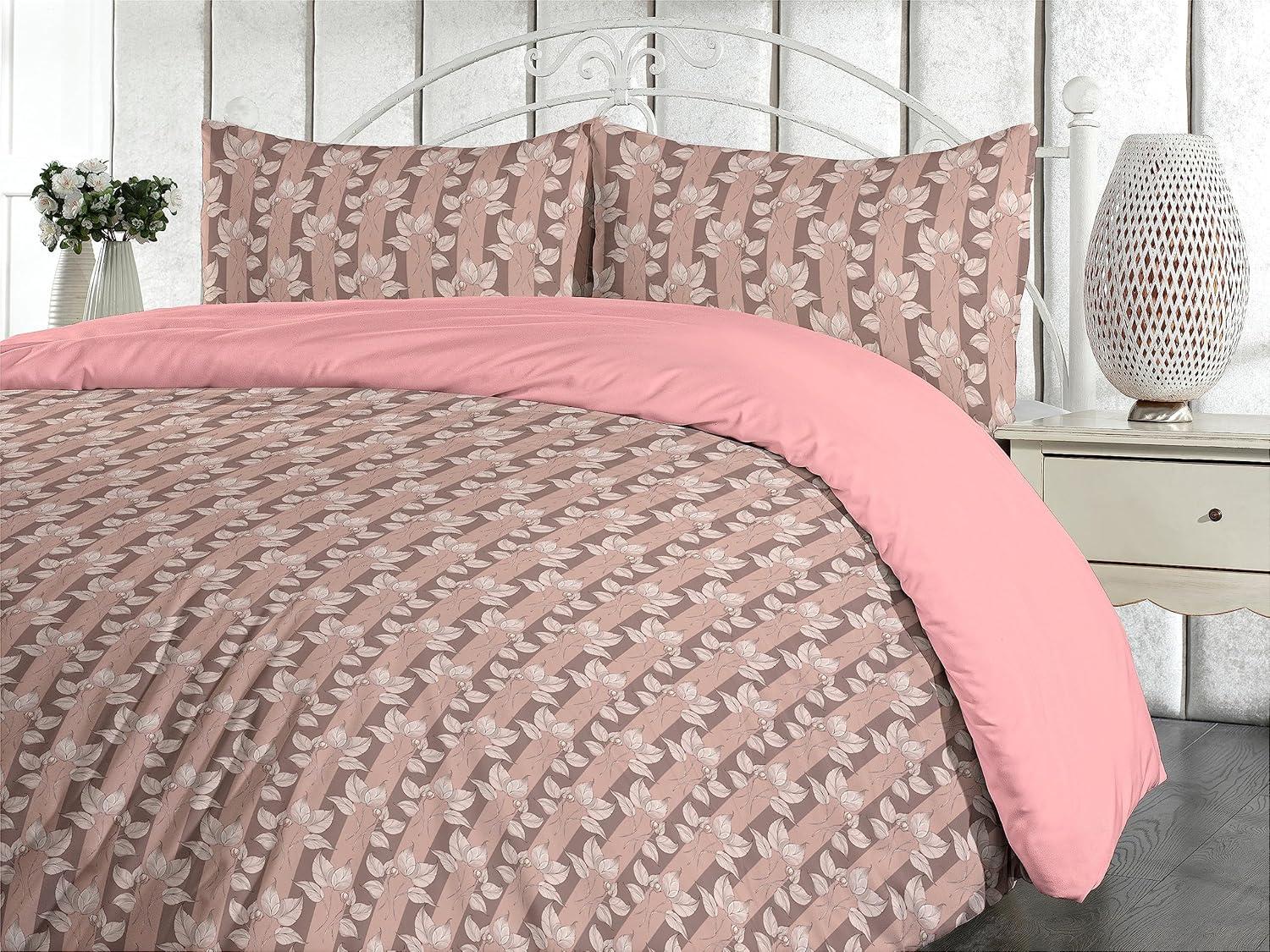 imageAmbesonne Romantic Duvet Cover Set Valentines Day Kiss Love Me and You Lettering with Blooming Flowers Reversible 2 Piece Bedding Set with Pillow Sham Twin Pastel Pink Grey EggshellBlush Pale Mauve Taupe