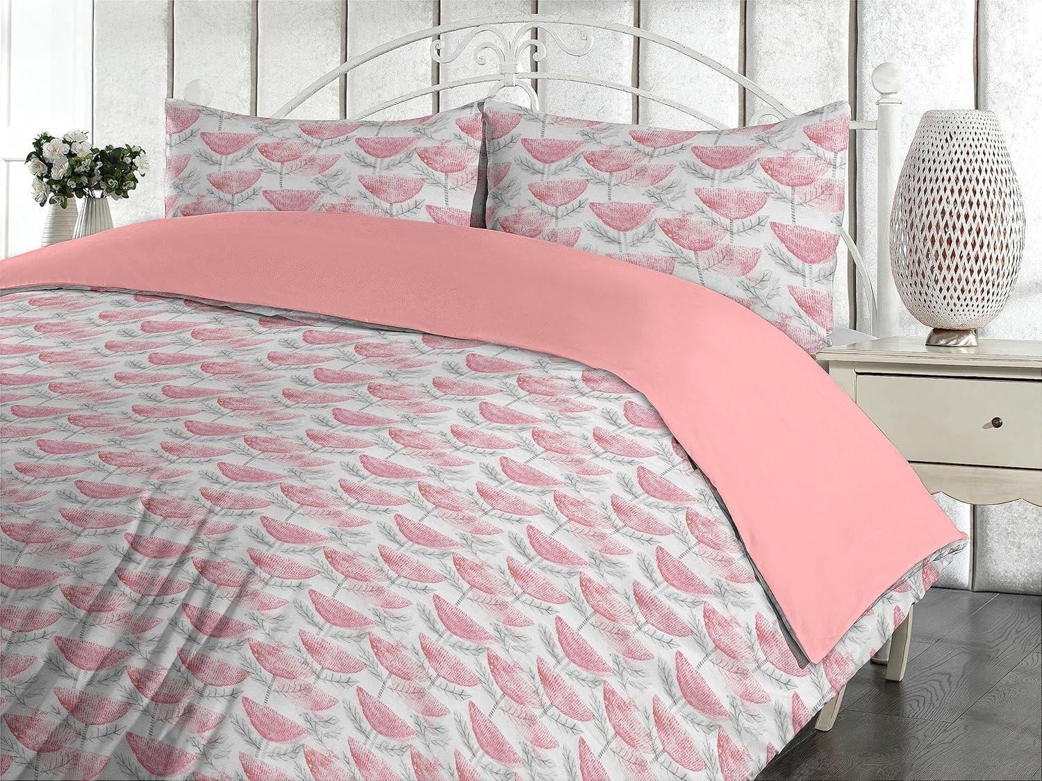 imageAmbesonne Romantic Duvet Cover Set Valentines Day Kiss Love Me and You Lettering with Blooming Flowers Reversible 2 Piece Bedding Set with Pillow Sham Twin Pastel Pink Grey EggshellPastel Pink and Pale Grey
