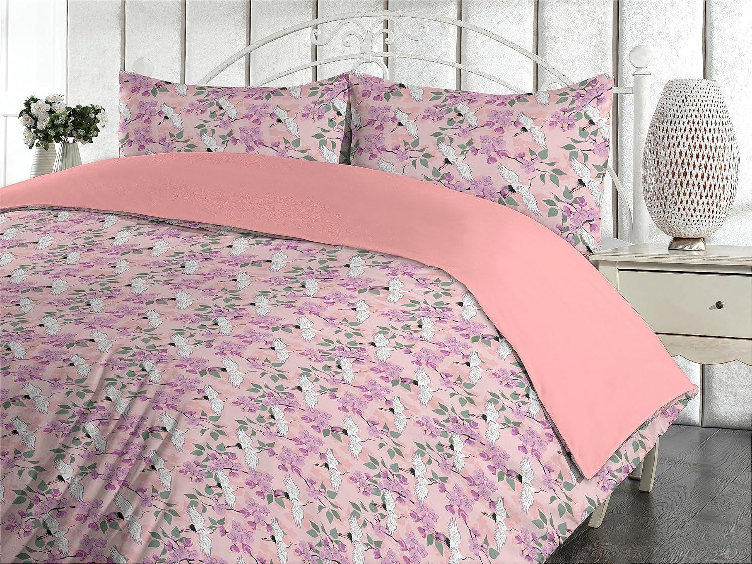 imageAmbesonne Romantic Duvet Cover Set Valentines Day Kiss Love Me and You Lettering with Blooming Flowers Reversible 2 Piece Bedding Set with Pillow Sham Twin Pastel Pink Grey EggshellPale Purple Rose Green