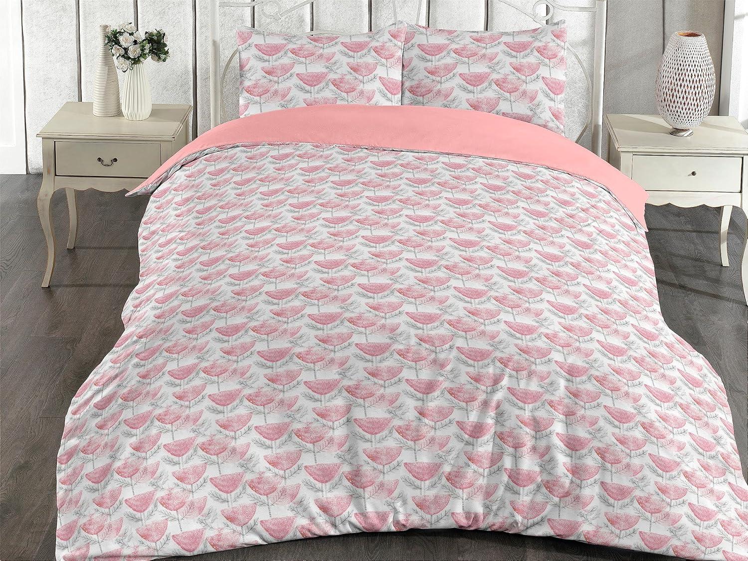 imageAmbesonne Romantic Duvet Cover Set Valentines Day Kiss Love Me and You Lettering with Blooming Flowers Reversible 2 Piece Bedding Set with Pillow Sham Twin Pastel Pink Grey EggshellPastel Pink and Pale Grey