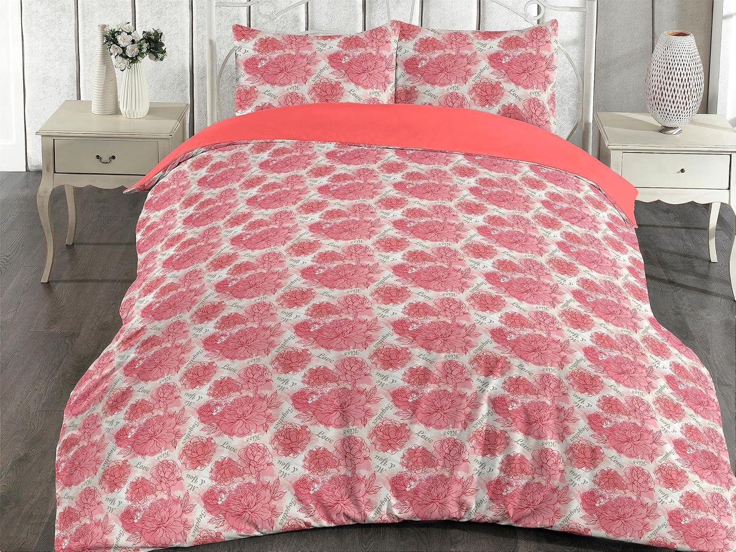 imageAmbesonne Romantic Duvet Cover Set Valentines Day Kiss Love Me and You Lettering with Blooming Flowers Reversible 2 Piece Bedding Set with Pillow Sham Twin Pastel Pink Grey EggshellPastel Pink Grey Eggshell