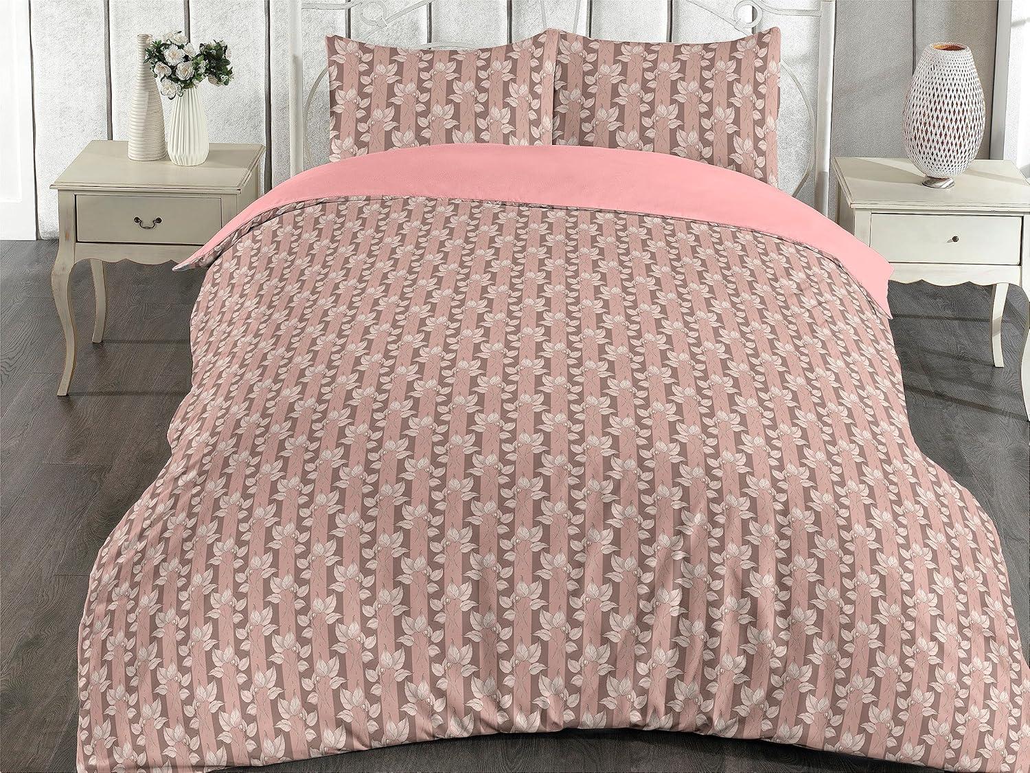 imageAmbesonne Romantic Duvet Cover Set Valentines Day Kiss Love Me and You Lettering with Blooming Flowers Reversible 2 Piece Bedding Set with Pillow Sham Twin Pastel Pink Grey EggshellBlush Pale Mauve Taupe