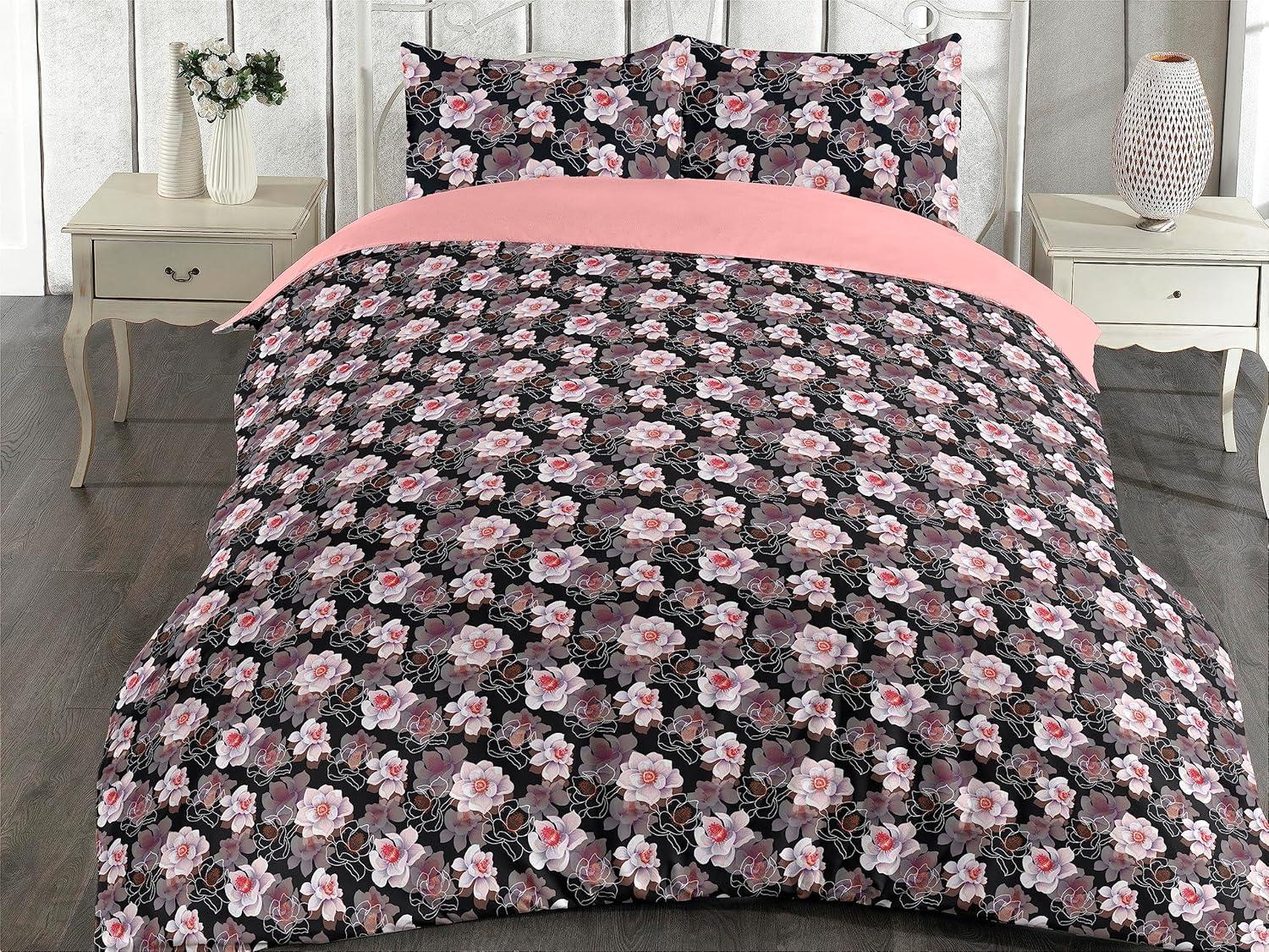 imageAmbesonne Romantic Duvet Cover Set Valentines Day Kiss Love Me and You Lettering with Blooming Flowers Reversible 2 Piece Bedding Set with Pillow Sham Twin Pastel Pink Grey EggshellBlack Pale Rose and Coral