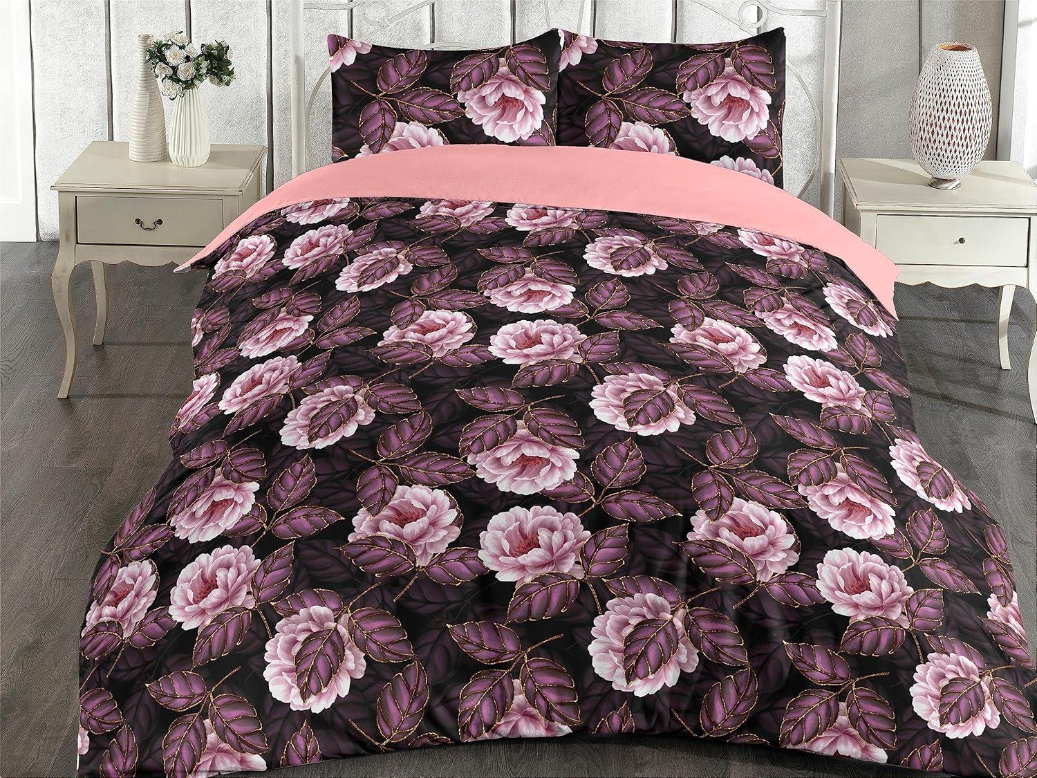 imageAmbesonne Romantic Duvet Cover Set Valentines Day Kiss Love Me and You Lettering with Blooming Flowers Reversible 2 Piece Bedding Set with Pillow Sham Twin Pastel Pink Grey EggshellDark Purple Blush and Plum