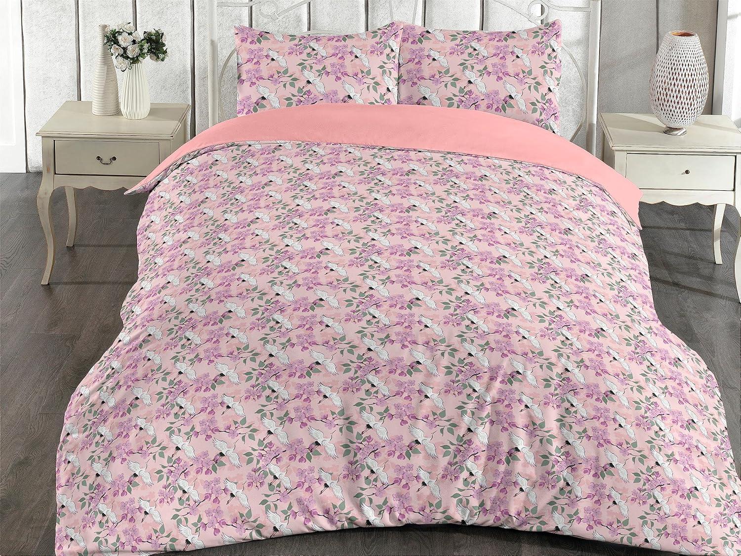 imageAmbesonne Romantic Duvet Cover Set Valentines Day Kiss Love Me and You Lettering with Blooming Flowers Reversible 2 Piece Bedding Set with Pillow Sham Twin Pastel Pink Grey EggshellPale Purple Rose Green
