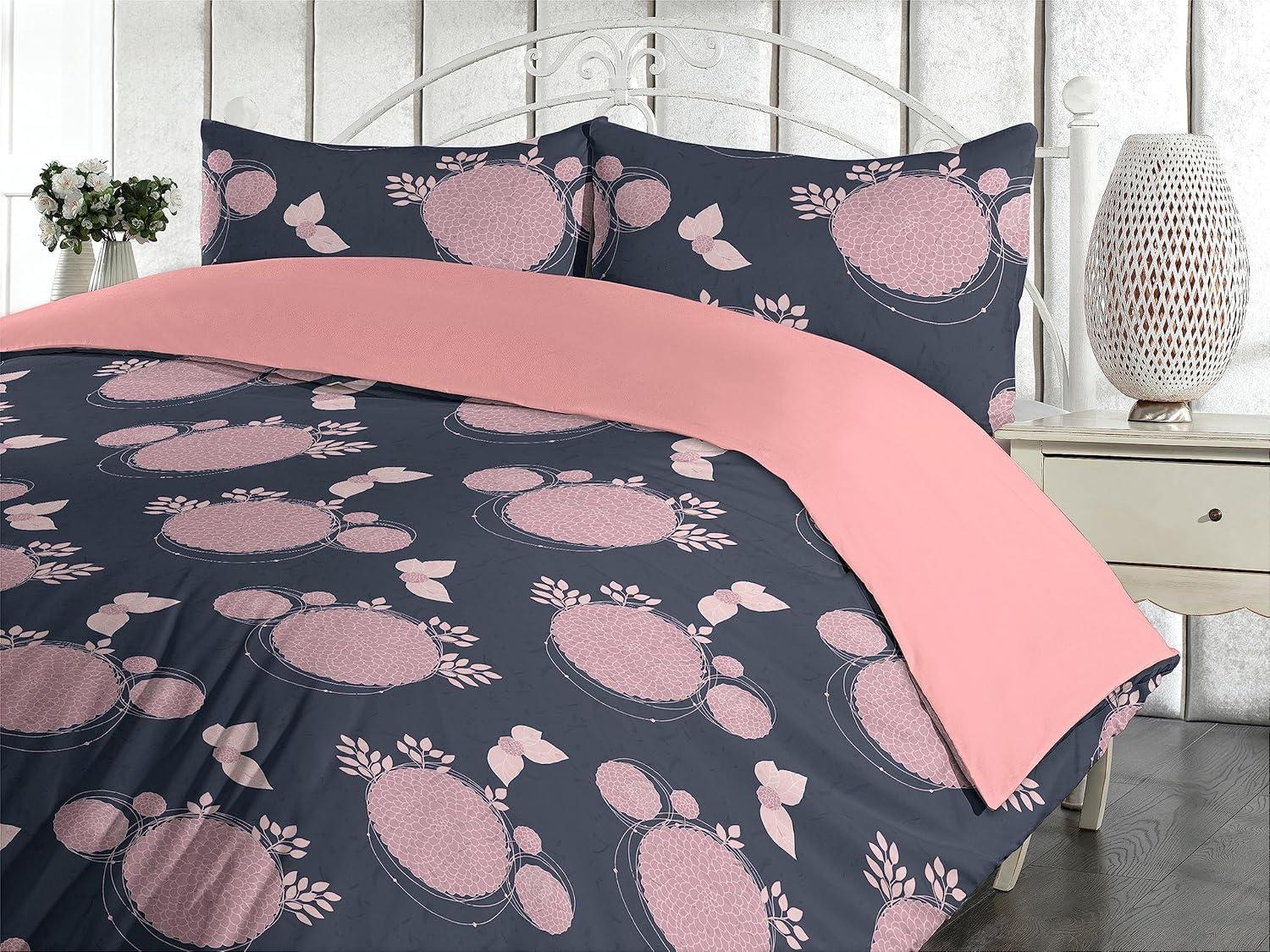 imageAmbesonne Romantic Duvet Cover Set Valentines Day Kiss Love Me and You Lettering with Blooming Flowers Reversible 2 Piece Bedding Set with Pillow Sham Twin Pastel Pink Grey EggshellPale Pink and Dark Indigo