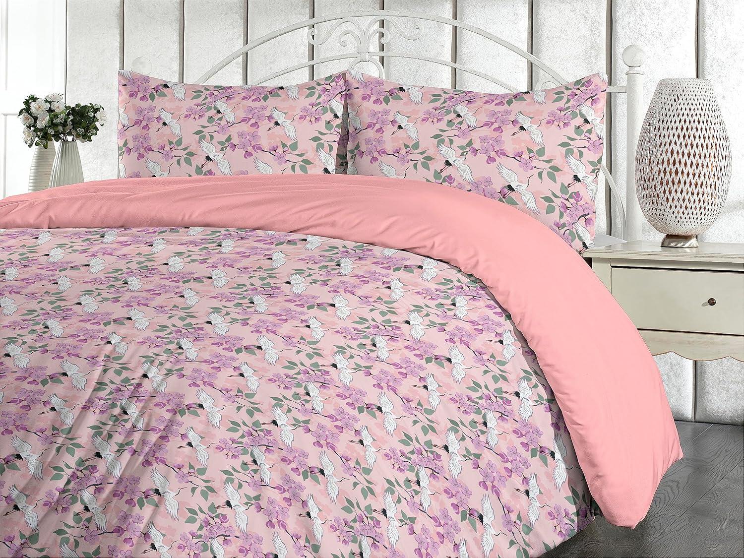 imageAmbesonne Romantic Duvet Cover Set Valentines Day Kiss Love Me and You Lettering with Blooming Flowers Reversible 2 Piece Bedding Set with Pillow Sham Twin Pastel Pink Grey EggshellPale Purple Rose Green