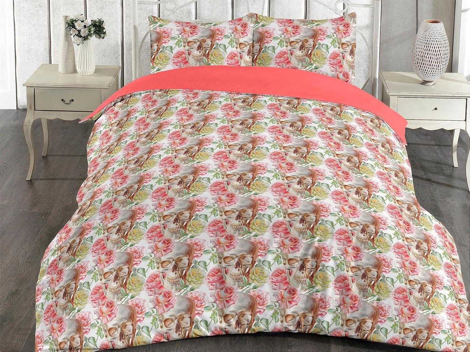 imageAmbesonne Romantic Duvet Cover Set Valentines Day Kiss Love Me and You Lettering with Blooming Flowers Reversible 2 Piece Bedding Set with Pillow Sham Twin Pastel Pink Grey EggshellGrey Yellow Ecru and Coral