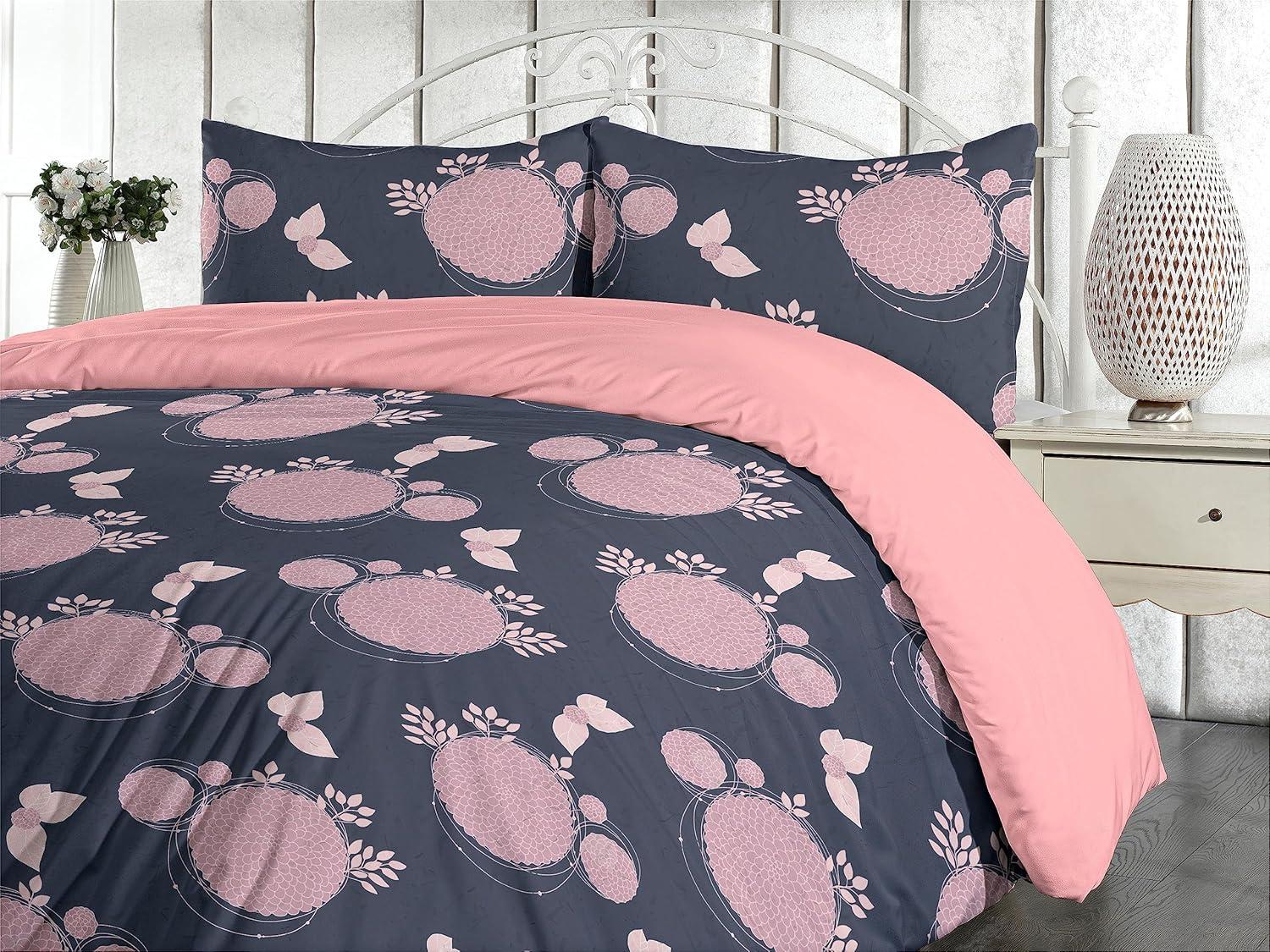 imageAmbesonne Romantic Duvet Cover Set Valentines Day Kiss Love Me and You Lettering with Blooming Flowers Reversible 2 Piece Bedding Set with Pillow Sham Twin Pastel Pink Grey EggshellPale Pink and Dark Indigo
