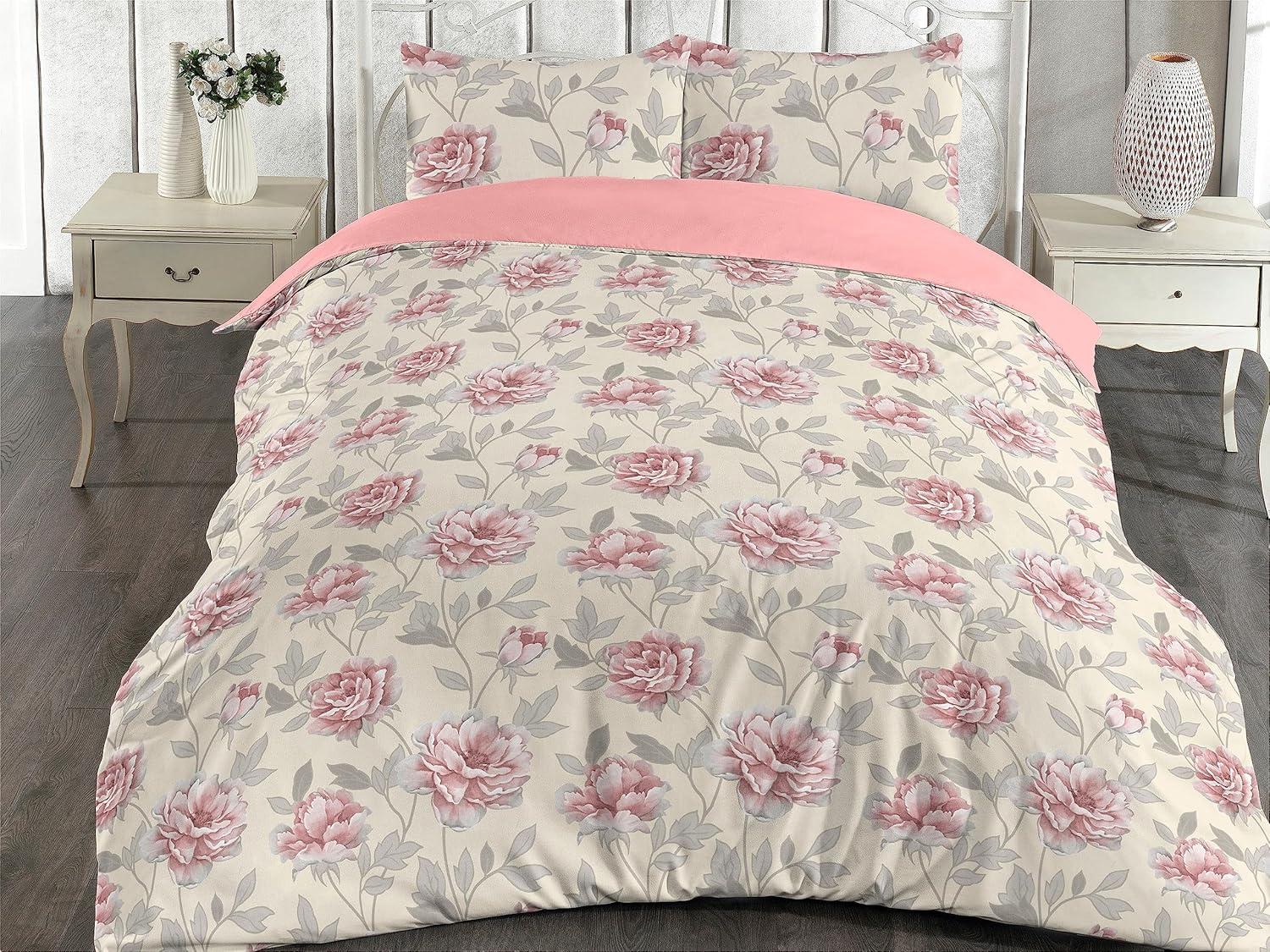 imageAmbesonne Romantic Duvet Cover Set Valentines Day Kiss Love Me and You Lettering with Blooming Flowers Reversible 2 Piece Bedding Set with Pillow Sham Twin Pastel Pink Grey EggshellCream Pale Pink Blush