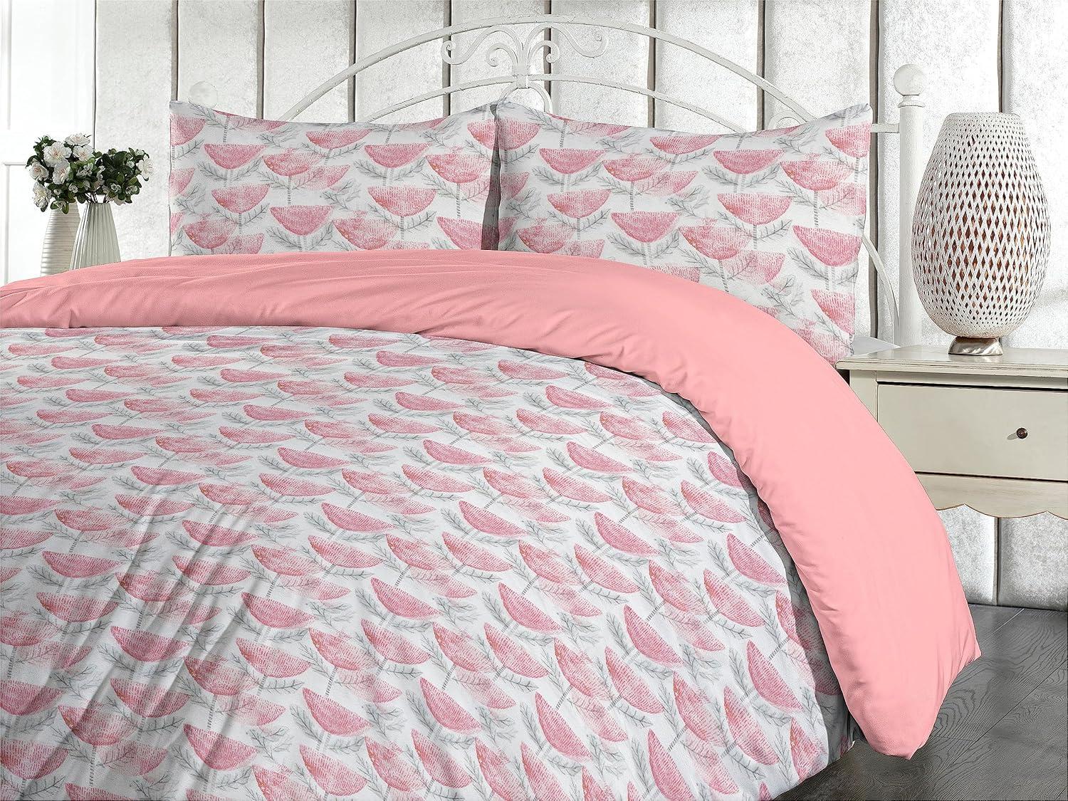 imageAmbesonne Romantic Duvet Cover Set Valentines Day Kiss Love Me and You Lettering with Blooming Flowers Reversible 2 Piece Bedding Set with Pillow Sham Twin Pastel Pink Grey EggshellPastel Pink and Pale Grey