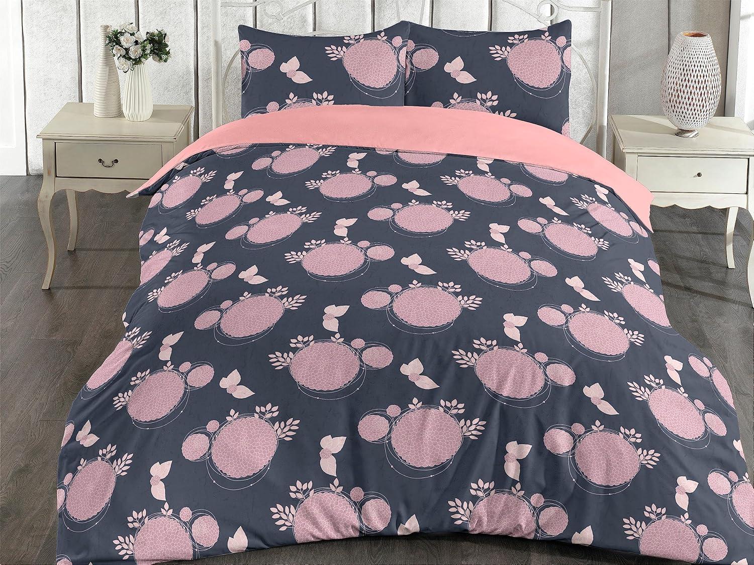 imageAmbesonne Romantic Duvet Cover Set Valentines Day Kiss Love Me and You Lettering with Blooming Flowers Reversible 2 Piece Bedding Set with Pillow Sham Twin Pastel Pink Grey EggshellPale Pink and Dark Indigo