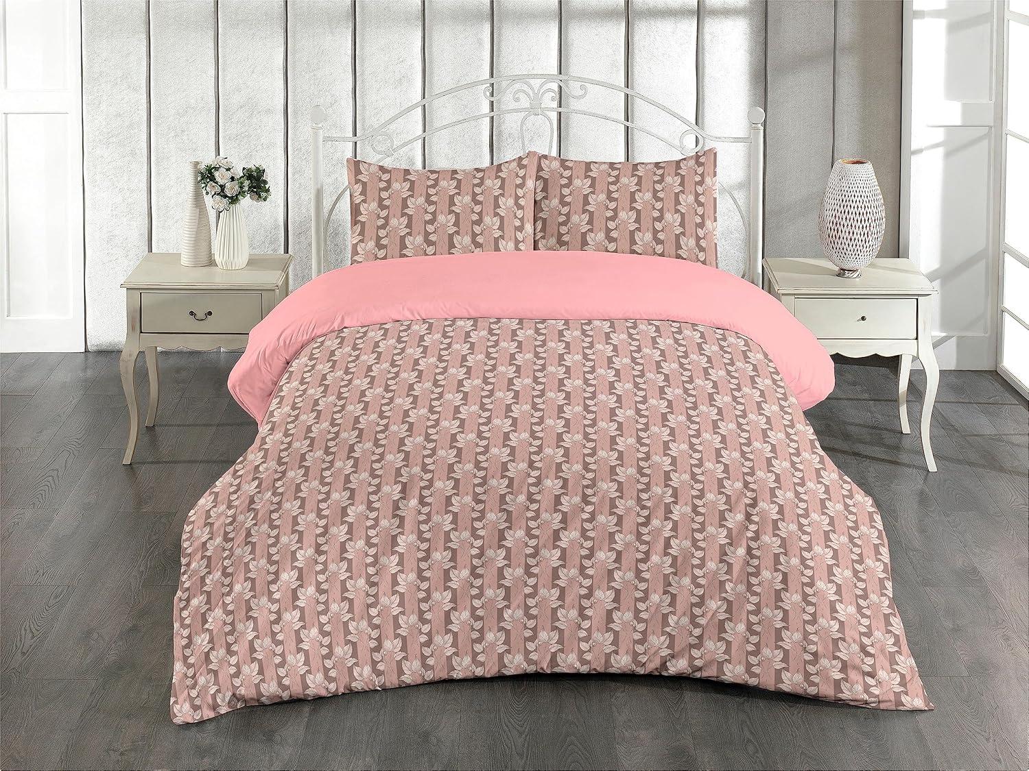 imageAmbesonne Romantic Duvet Cover Set Valentines Day Kiss Love Me and You Lettering with Blooming Flowers Reversible 2 Piece Bedding Set with Pillow Sham Twin Pastel Pink Grey EggshellBlush Pale Mauve Taupe