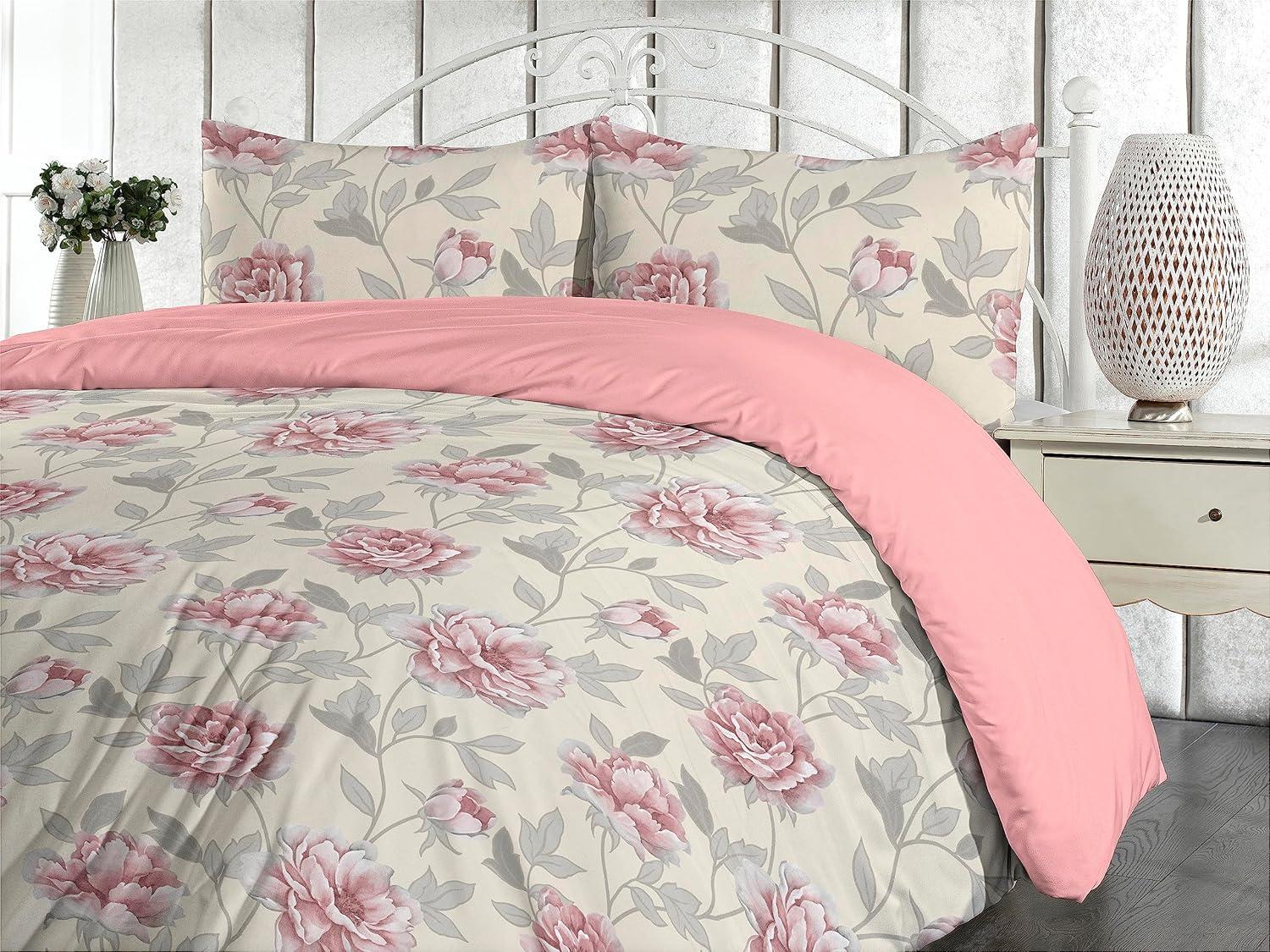 imageAmbesonne Romantic Duvet Cover Set Valentines Day Kiss Love Me and You Lettering with Blooming Flowers Reversible 2 Piece Bedding Set with Pillow Sham Twin Pastel Pink Grey EggshellCream Pale Pink Blush