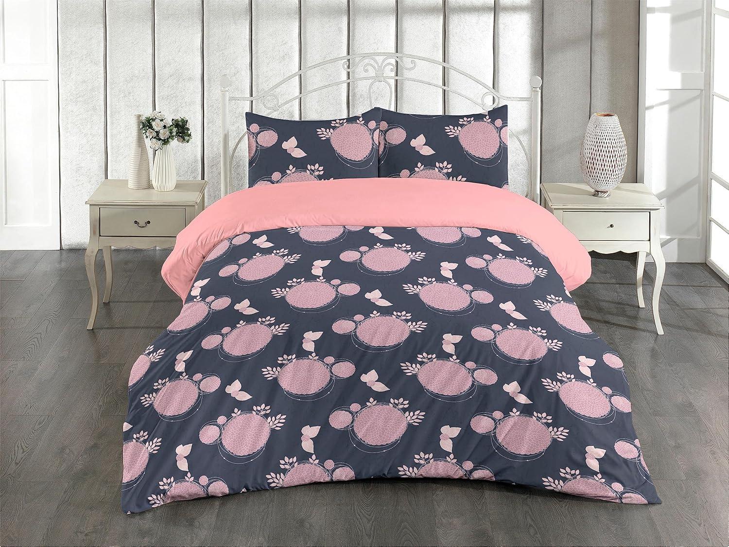imageAmbesonne Romantic Duvet Cover Set Valentines Day Kiss Love Me and You Lettering with Blooming Flowers Reversible 2 Piece Bedding Set with Pillow Sham Twin Pastel Pink Grey EggshellPale Pink and Dark Indigo