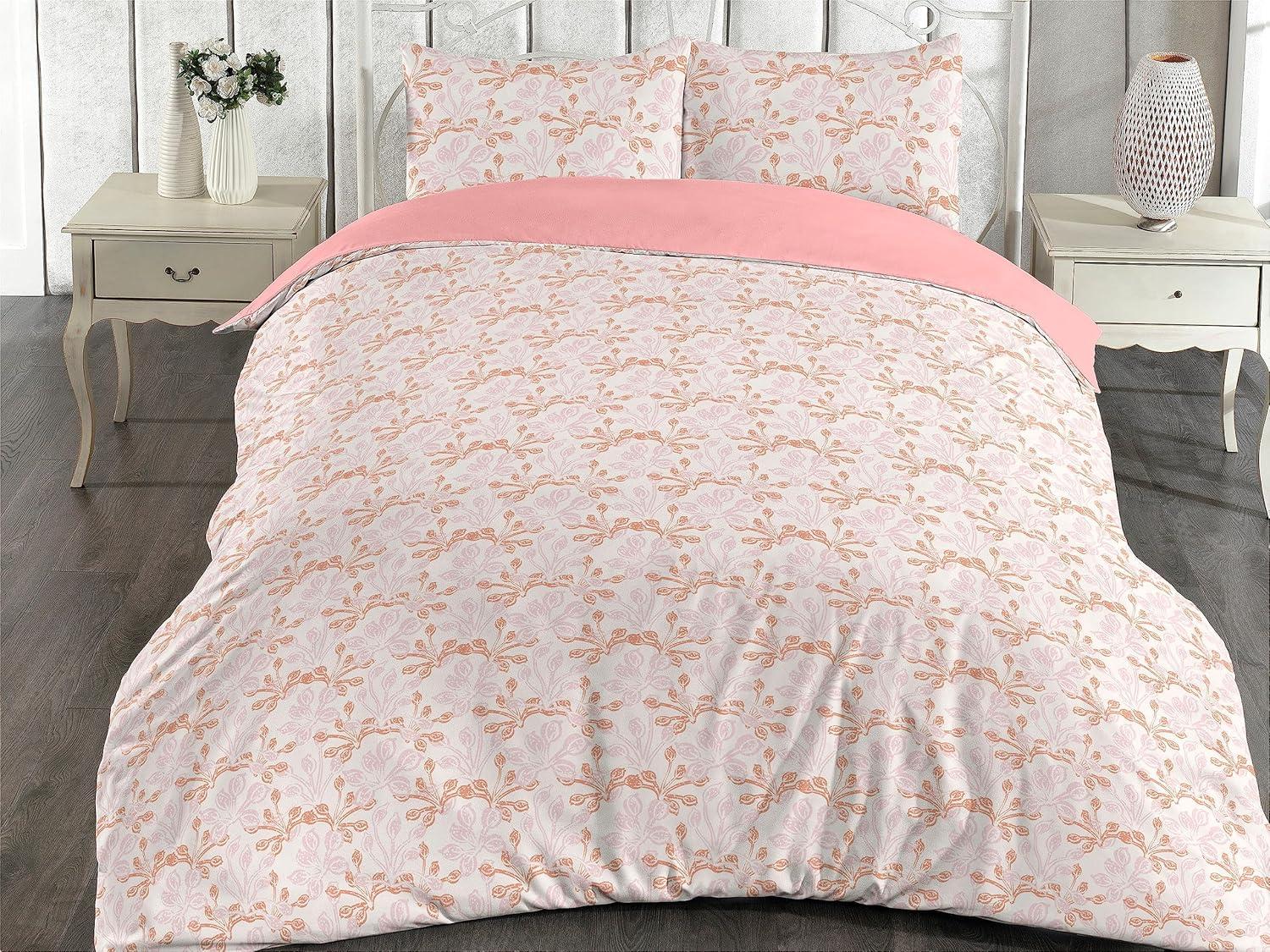 imageAmbesonne Romantic Duvet Cover Set Valentines Day Kiss Love Me and You Lettering with Blooming Flowers Reversible 2 Piece Bedding Set with Pillow Sham Twin Pastel Pink Grey EggshellSalmon Rose and Off White