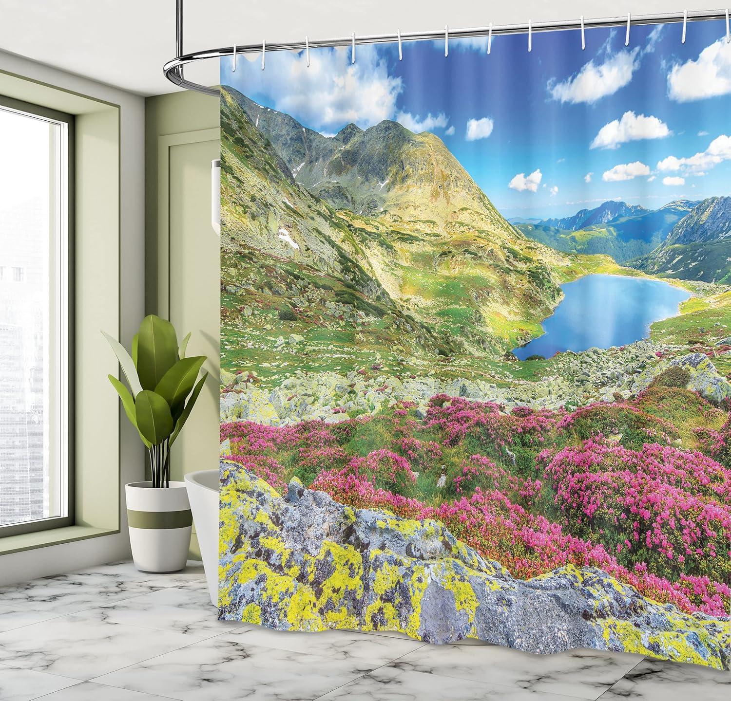 imageAmbesonne Romantic Shower Curtain Couple in Love Walking in The City Streets in Rainy Day Romance Dramatic Urban Scene Cloth Fabric Bathroom Decor Set with Hooks 69 W x 84 L Sepia RedPink Green