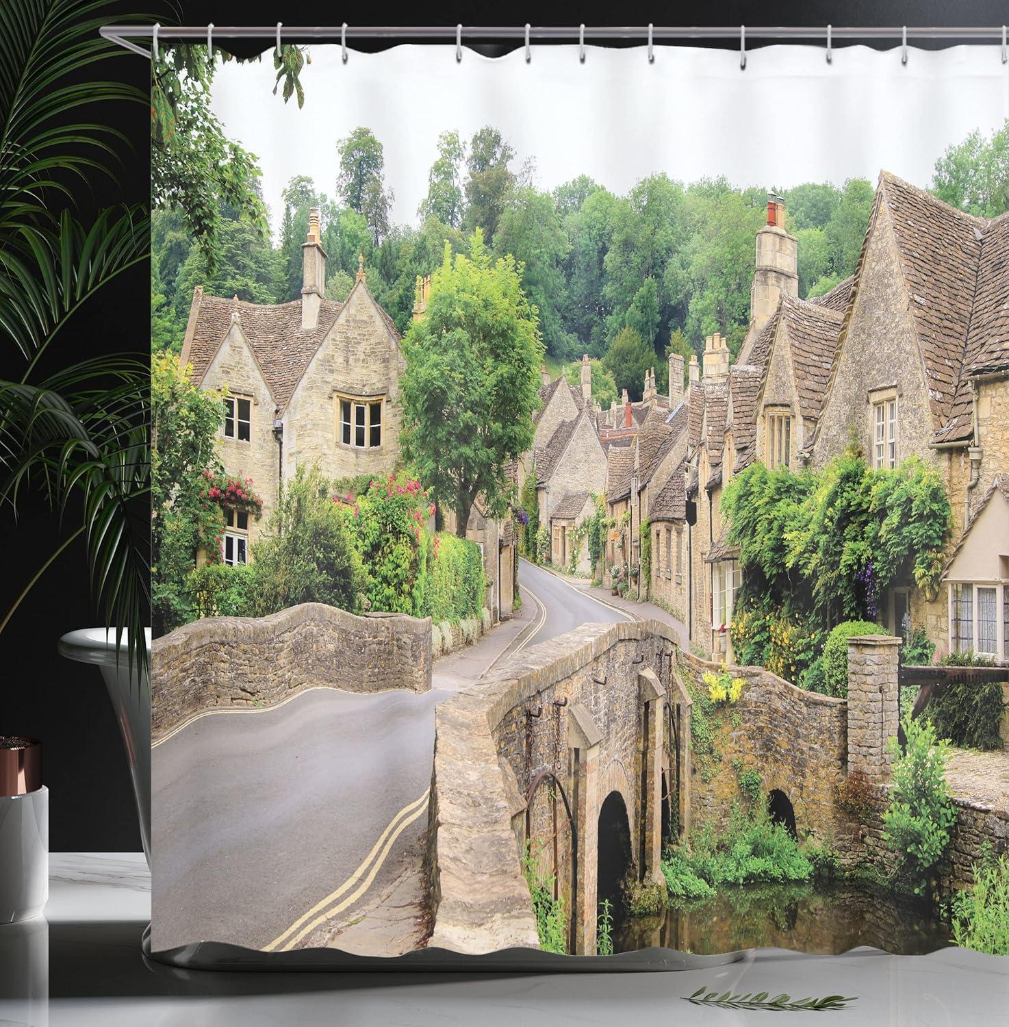 imageAmbesonne Romantic Shower Curtain Couple in Love Walking in The City Streets in Rainy Day Romance Dramatic Urban Scene Cloth Fabric Bathroom Decor Set with Hooks 69 W x 84 L Sepia RedGreen Grey