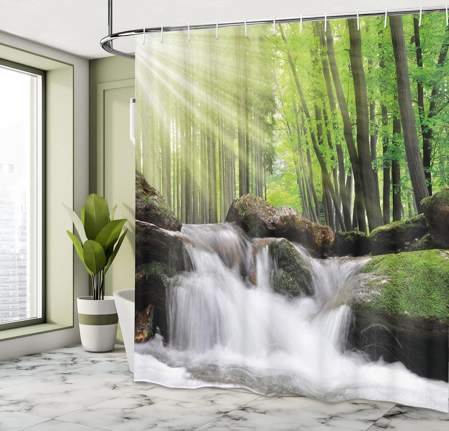 imageAmbesonne Romantic Shower Curtain Couple in Love Walking in The City Streets in Rainy Day Romance Dramatic Urban Scene Cloth Fabric Bathroom Decor Set with Hooks 69 W x 84 L Sepia RedWhite Green