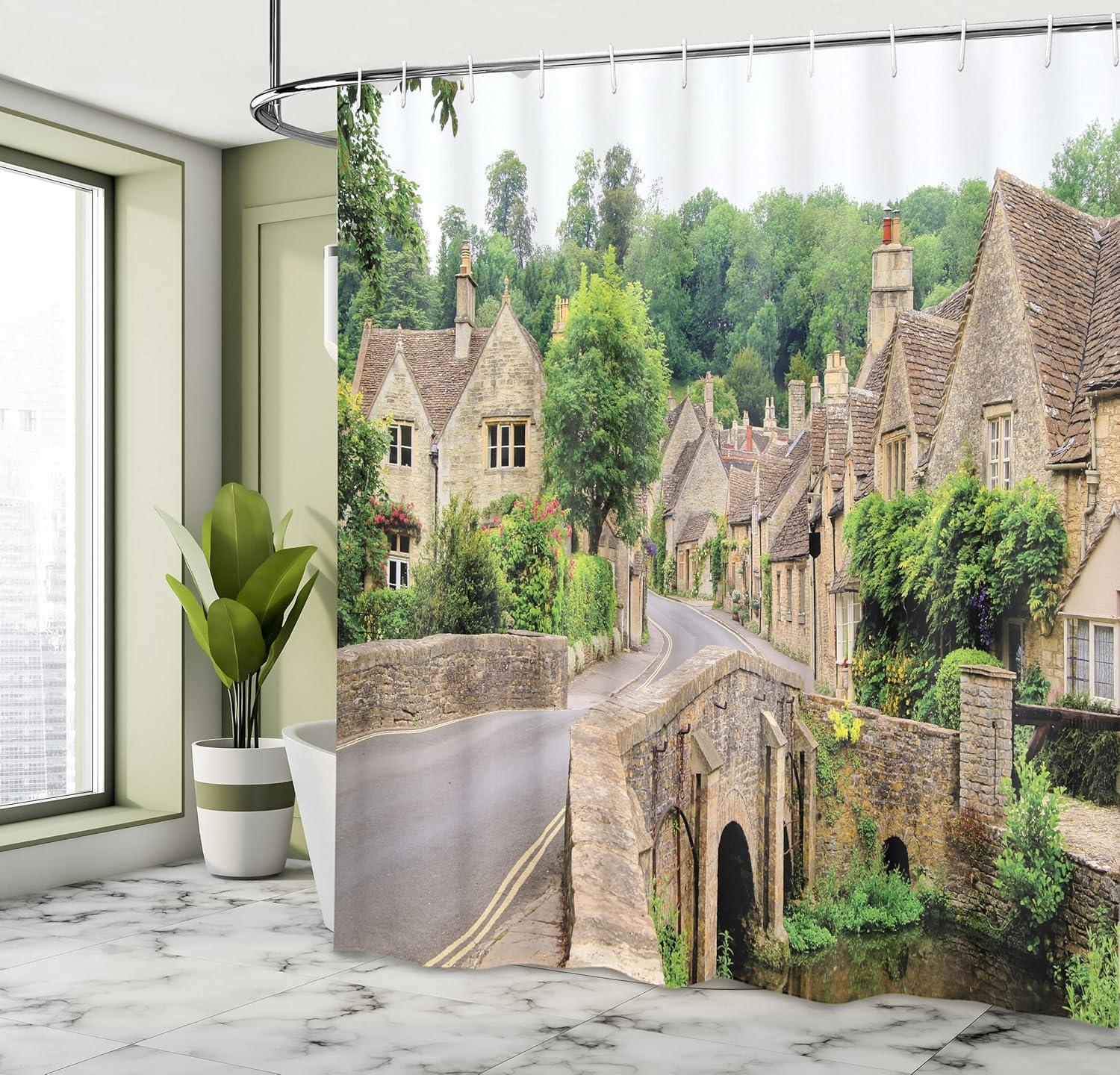 imageAmbesonne Romantic Shower Curtain Couple in Love Walking in The City Streets in Rainy Day Romance Dramatic Urban Scene Cloth Fabric Bathroom Decor Set with Hooks 69 W x 84 L Sepia RedGreen Grey