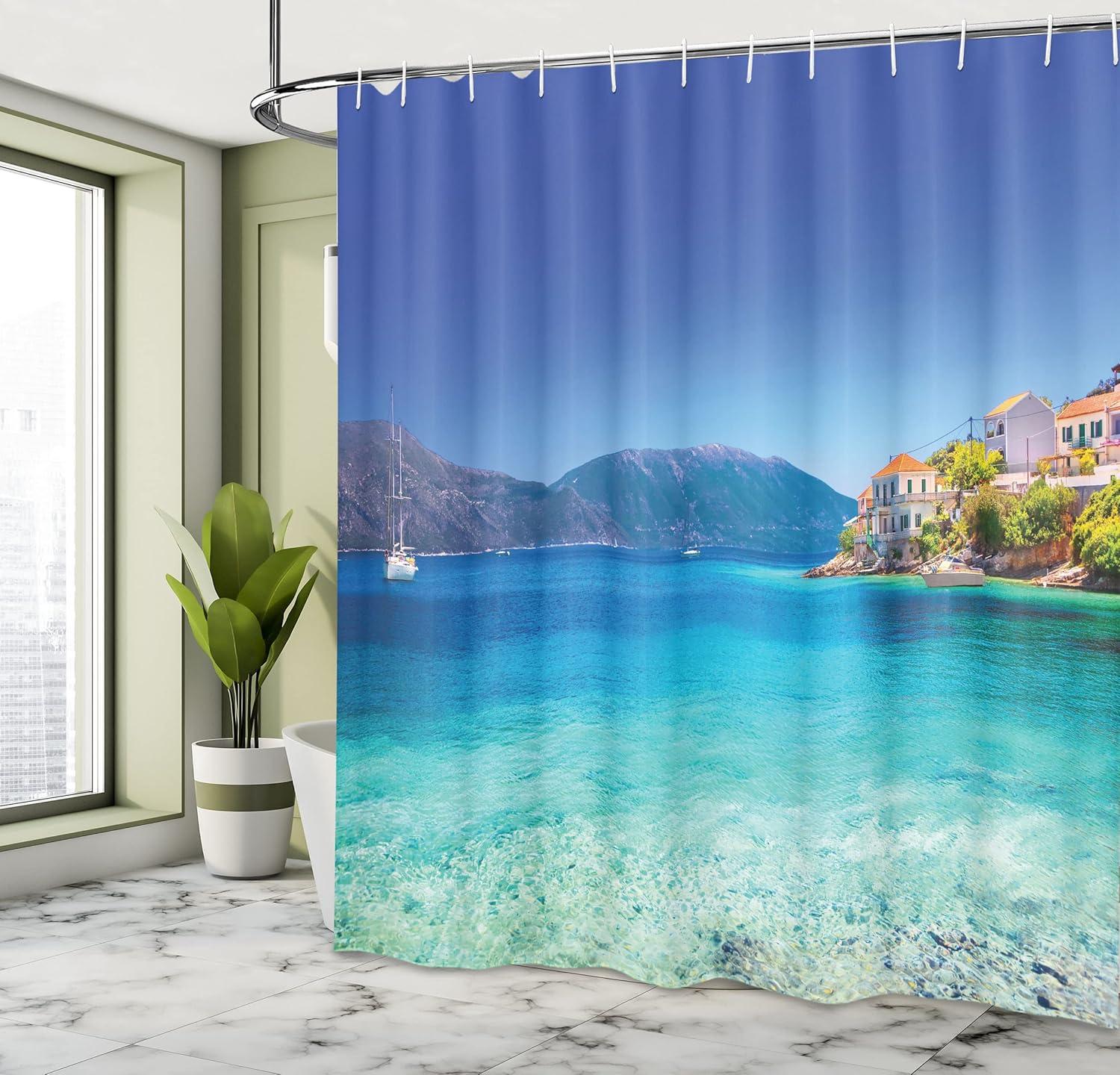 imageAmbesonne Romantic Shower Curtain Couple in Love Walking in The City Streets in Rainy Day Romance Dramatic Urban Scene Cloth Fabric Bathroom Decor Set with Hooks 69 W x 84 L Sepia RedTurquoise