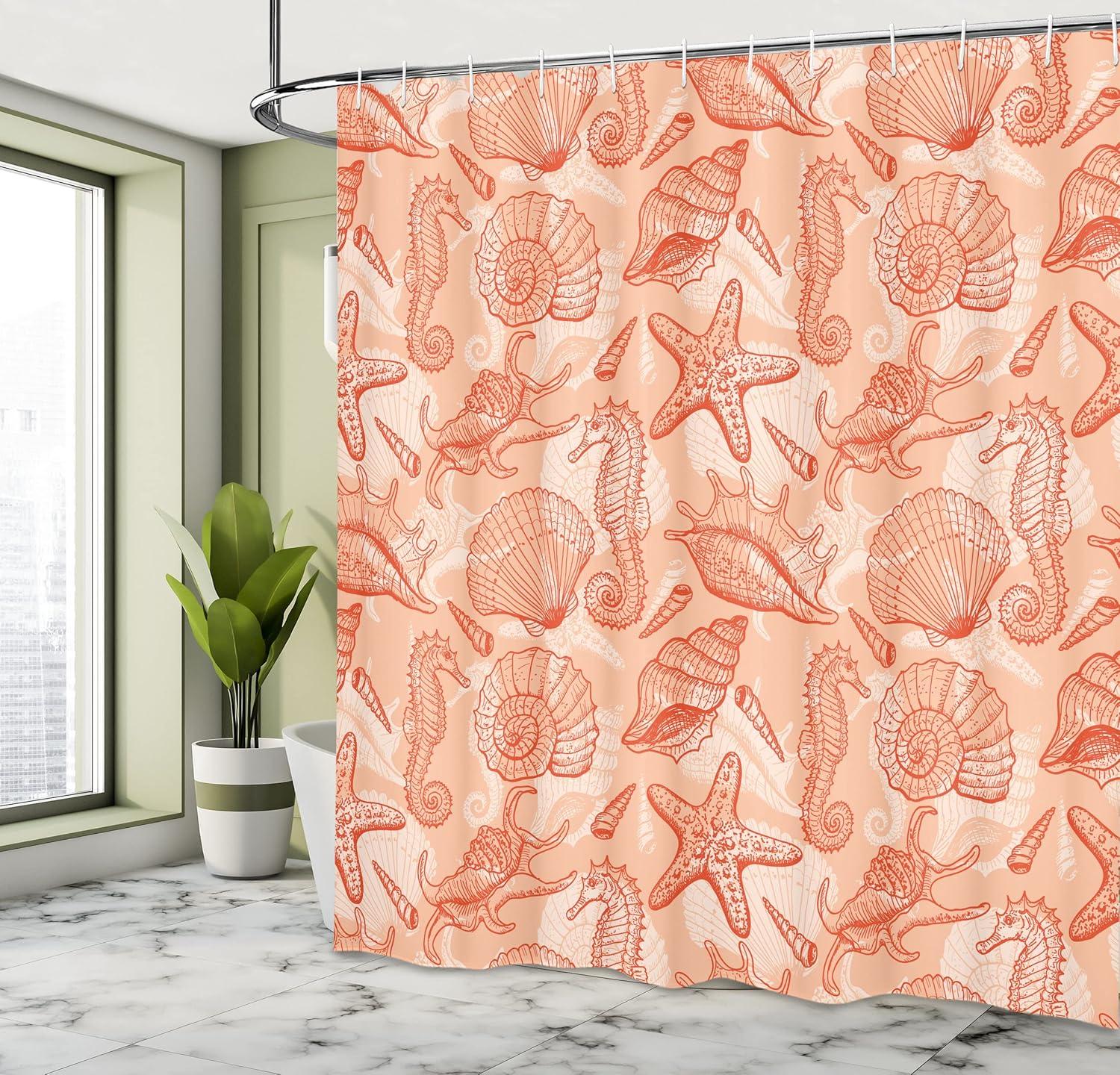 imageAmbesonne Romantic Shower Curtain Couple in Love Walking in The City Streets in Rainy Day Romance Dramatic Urban Scene Cloth Fabric Bathroom Decor Set with Hooks 69 W x 84 L Sepia RedSalmon