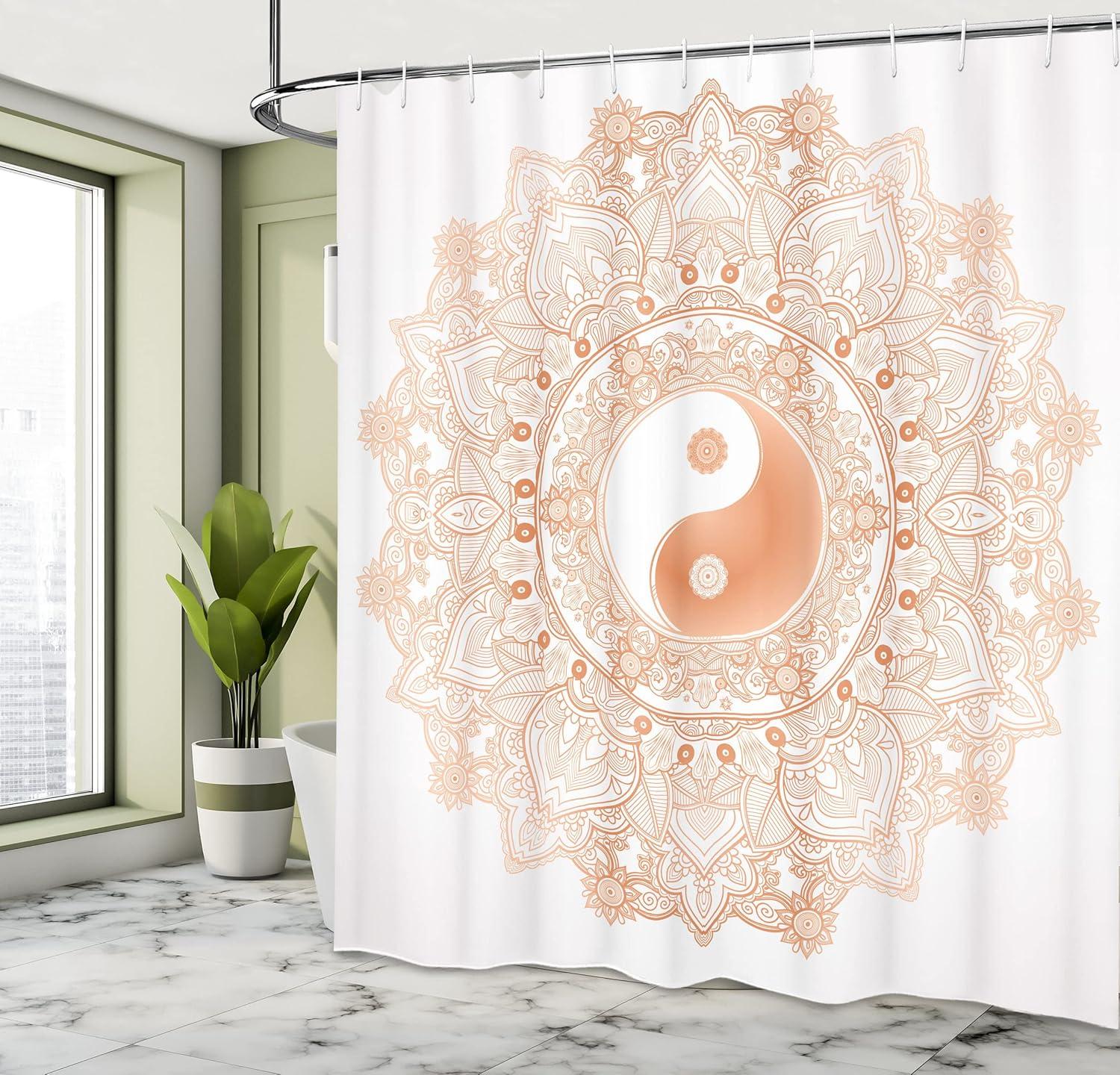 imageAmbesonne Romantic Shower Curtain Couple in Love Walking in The City Streets in Rainy Day Romance Dramatic Urban Scene Cloth Fabric Bathroom Decor Set with Hooks 69 W x 84 L Sepia RedOrange White