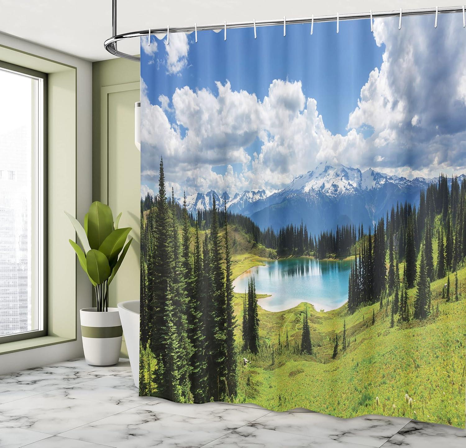 imageAmbesonne Romantic Shower Curtain Couple in Love Walking in The City Streets in Rainy Day Romance Dramatic Urban Scene Cloth Fabric Bathroom Decor Set with Hooks 69 W x 84 L Sepia RedTurquoise Green