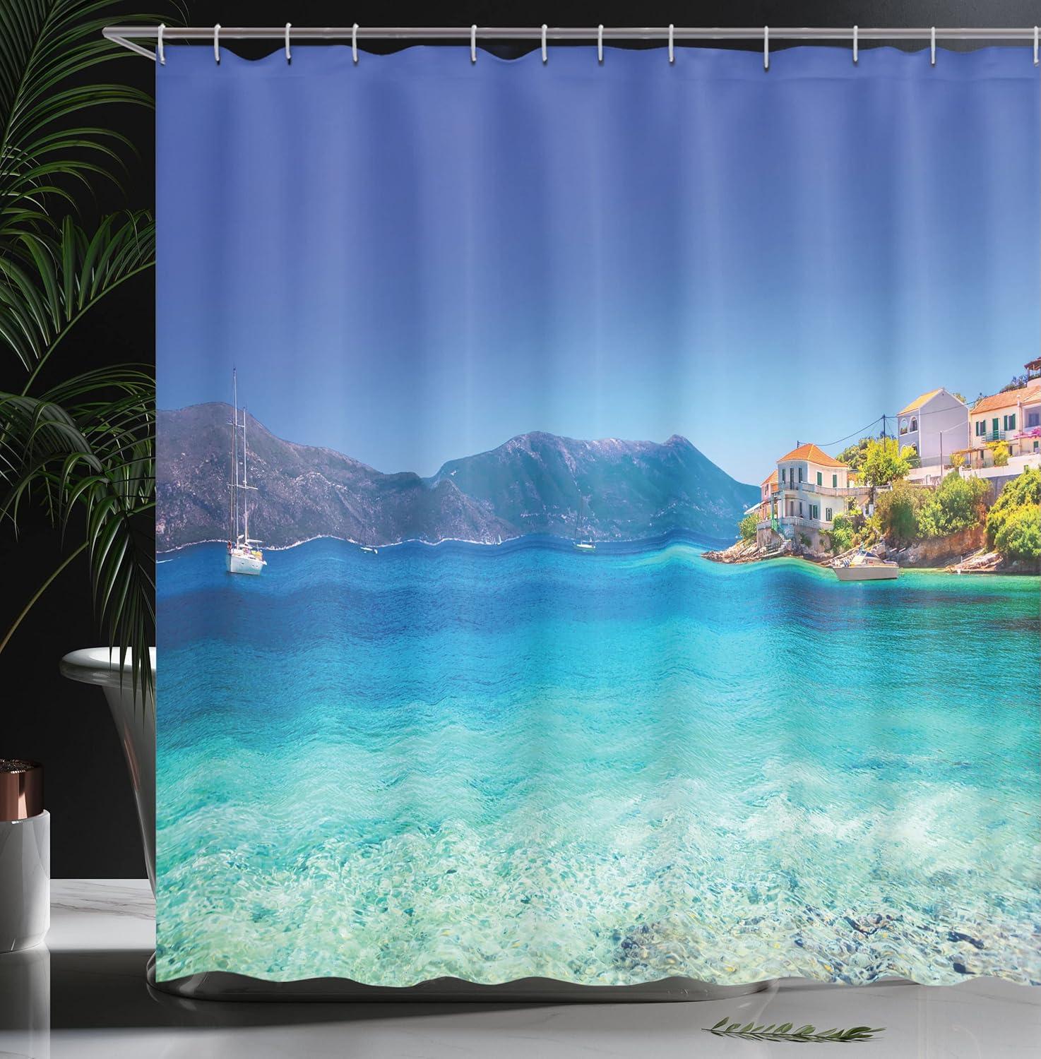 imageAmbesonne Romantic Shower Curtain Couple in Love Walking in The City Streets in Rainy Day Romance Dramatic Urban Scene Cloth Fabric Bathroom Decor Set with Hooks 69 W x 84 L Sepia RedTurquoise