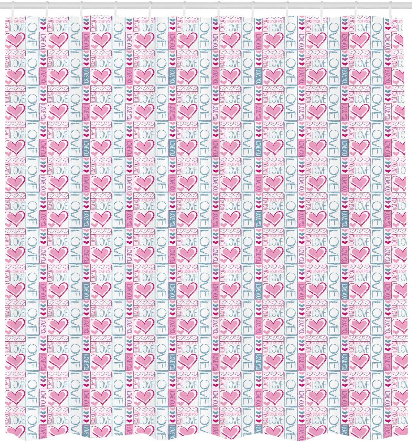 imageAmbesonne Romantic Shower Curtain Valentines Day Love You Calligraphy with Hearts Pastel Colored Design Cloth Fabric Bathroom Decor Set with Hooks 69 W x 75 L Pale Pink Teal