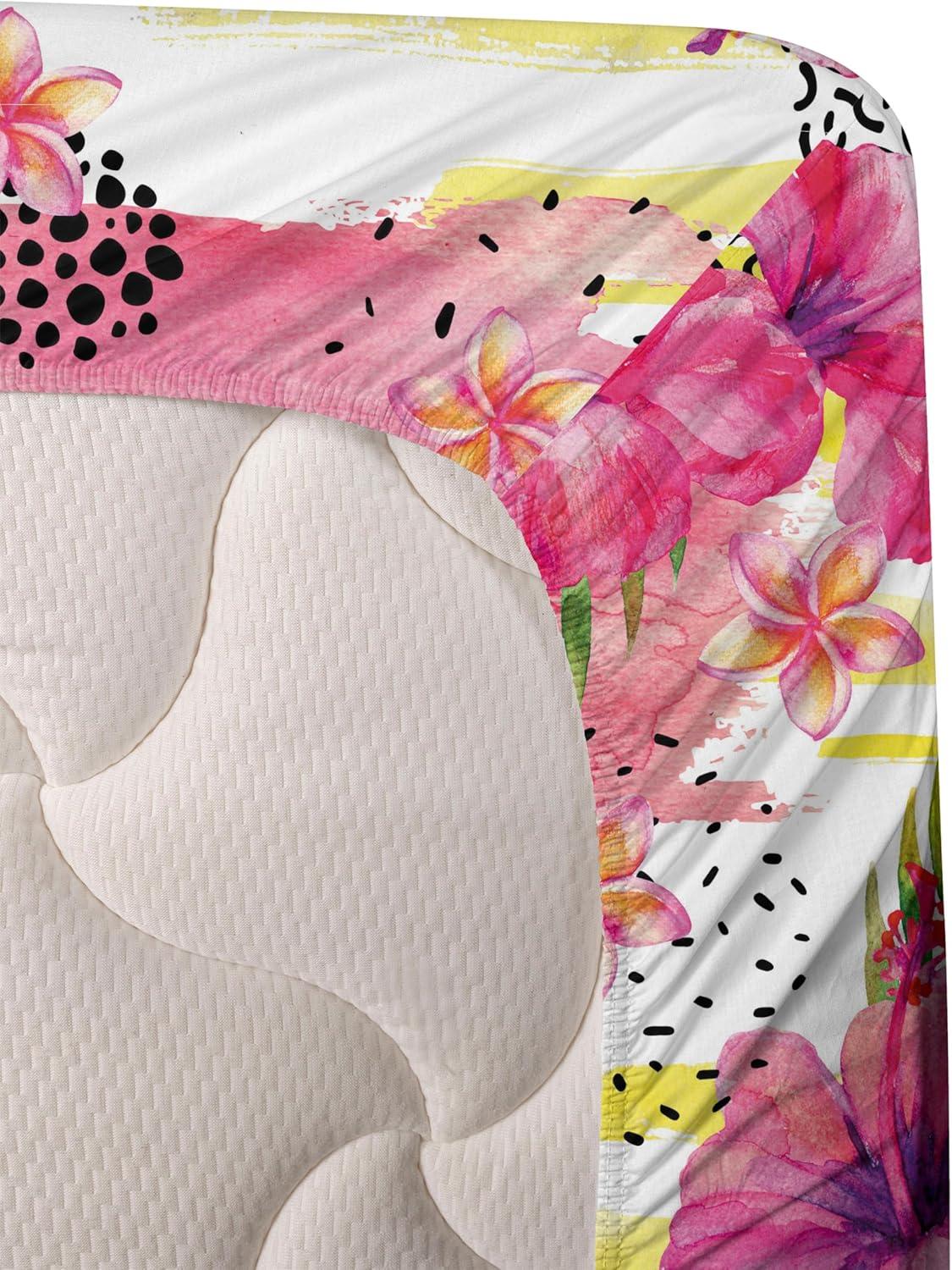 imageAmbesonne Valentine Sheet Set PastelColored Rose Flowers Leaves with Brush Strokes Abstract Art Fitted and Flat Sheet with Pillowcases Bedding Accent 4 Piece Set Queen Mauve Taupe Sage GreenHot Pink Reseda Green