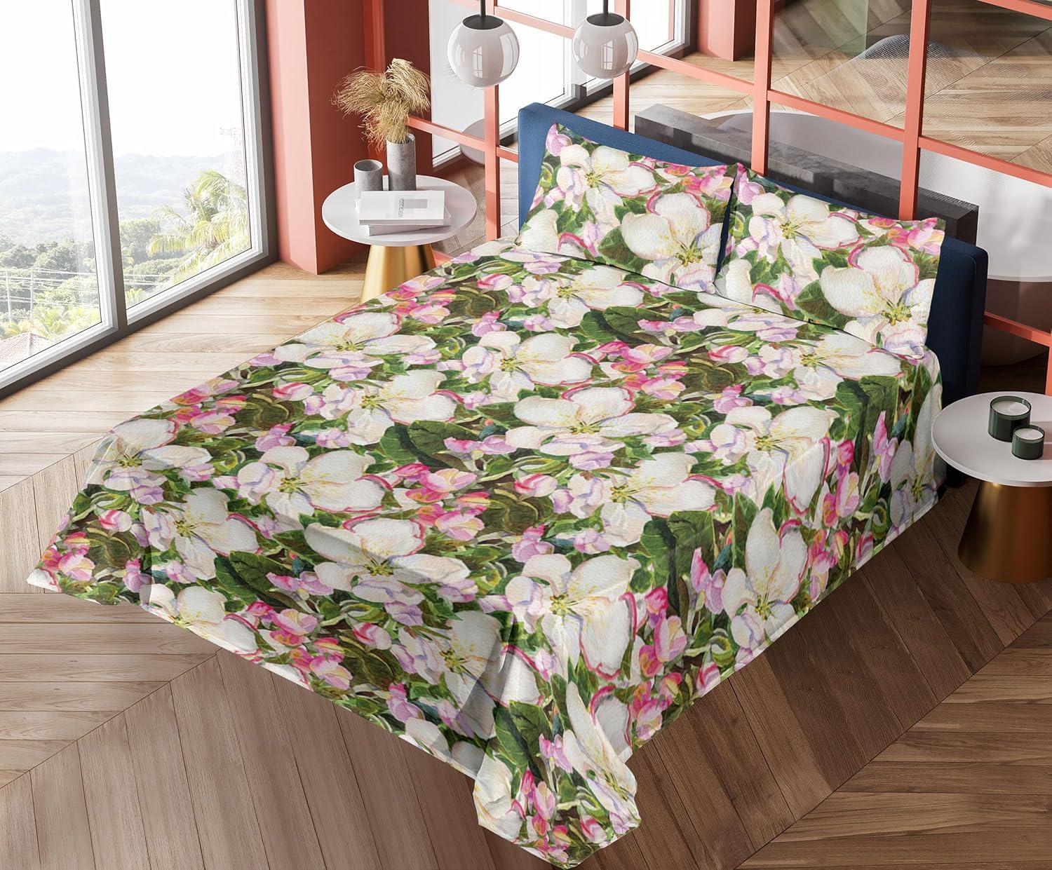 imageAmbesonne Valentine Sheet Set PastelColored Rose Flowers Leaves with Brush Strokes Abstract Art Fitted and Flat Sheet with Pillowcases Bedding Accent 4 Piece Set Queen Mauve Taupe Sage GreenForest Green Eggshell