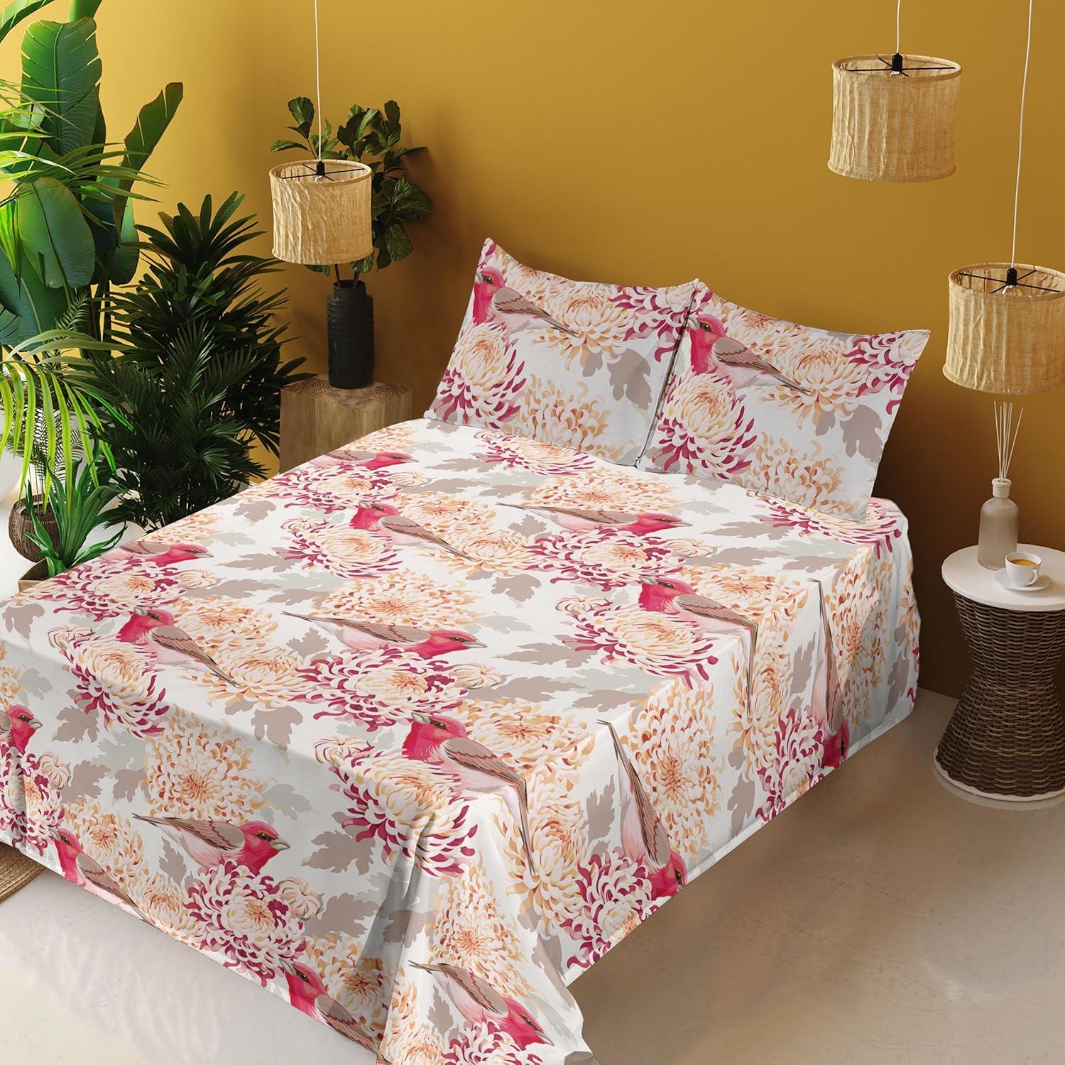 imageAmbesonne Valentine Sheet Set PastelColored Rose Flowers Leaves with Brush Strokes Abstract Art Fitted and Flat Sheet with Pillowcases Bedding Accent 4 Piece Set Queen Mauve Taupe Sage GreenDark Pink Champagne and Dust