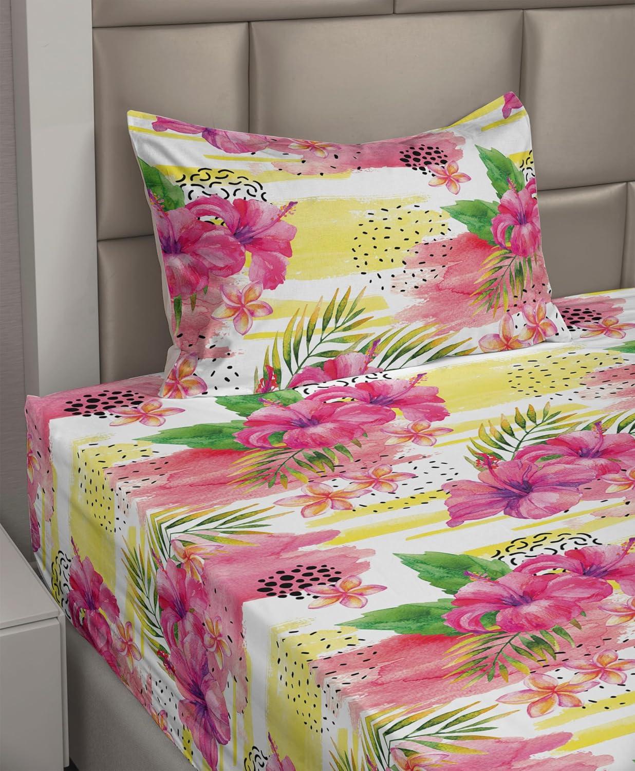 imageAmbesonne Valentine Sheet Set PastelColored Rose Flowers Leaves with Brush Strokes Abstract Art Fitted and Flat Sheet with Pillowcases Bedding Accent 4 Piece Set Queen Mauve Taupe Sage GreenHot Pink Reseda Green