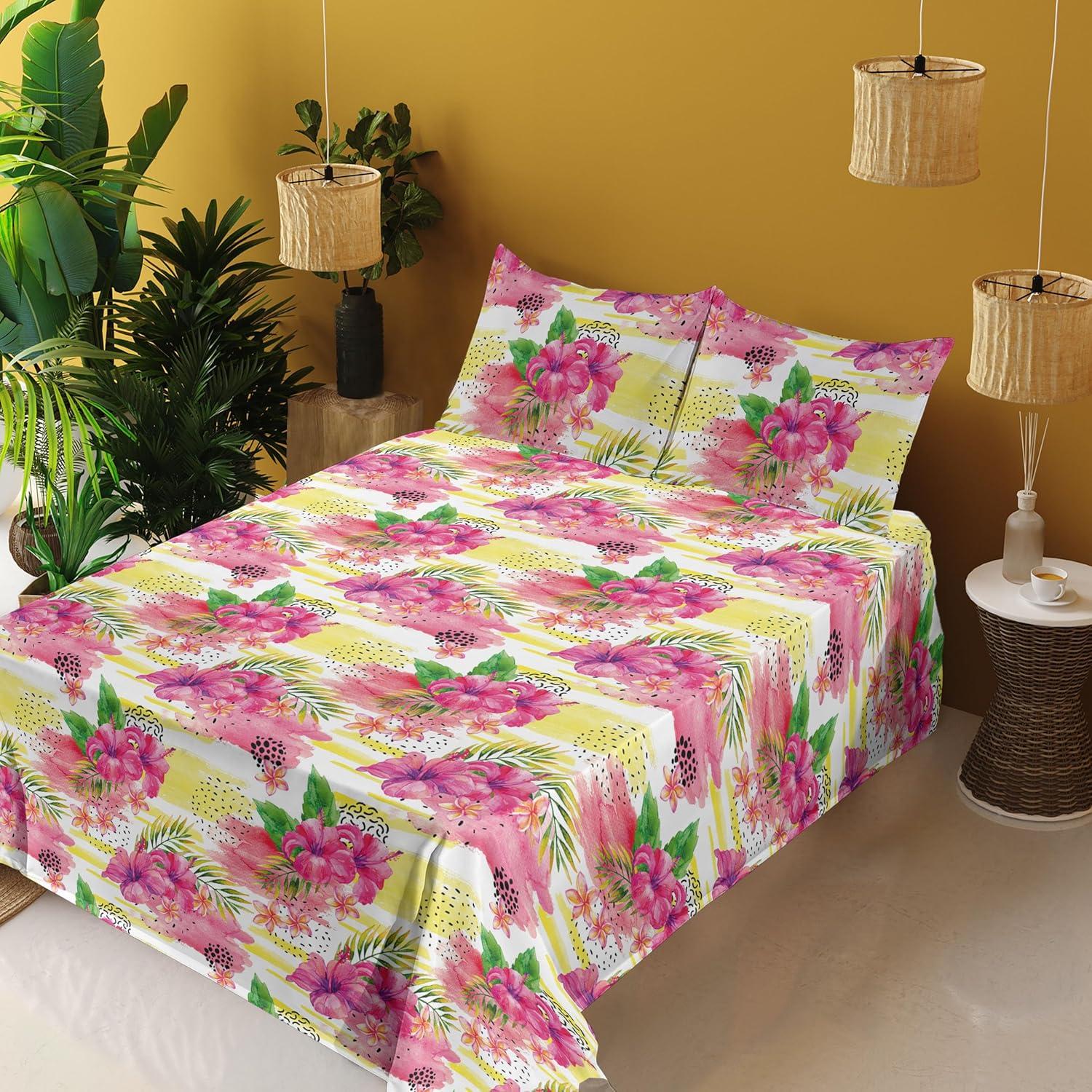 imageAmbesonne Valentine Sheet Set PastelColored Rose Flowers Leaves with Brush Strokes Abstract Art Fitted and Flat Sheet with Pillowcases Bedding Accent 4 Piece Set Queen Mauve Taupe Sage GreenHot Pink Reseda Green