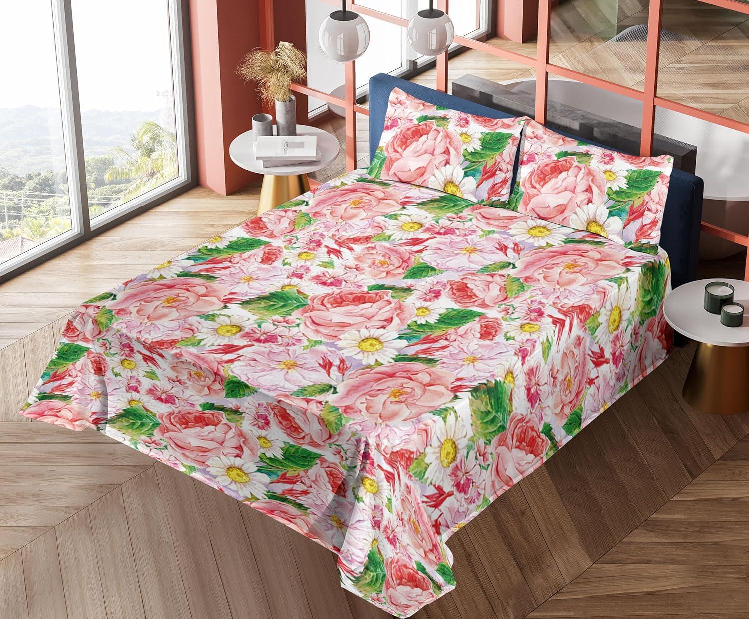 imageAmbesonne Valentine Sheet Set PastelColored Rose Flowers Leaves with Brush Strokes Abstract Art Fitted and Flat Sheet with Pillowcases Bedding Accent 4 Piece Set Queen Mauve Taupe Sage GreenPastel Pink Green Yellow