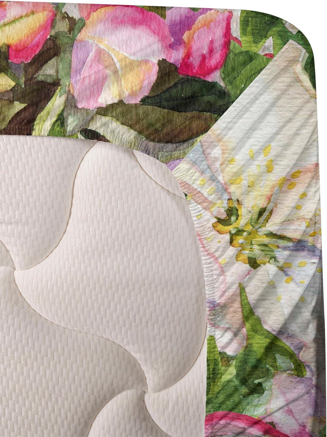 imageAmbesonne Valentine Sheet Set PastelColored Rose Flowers Leaves with Brush Strokes Abstract Art Fitted and Flat Sheet with Pillowcases Bedding Accent 4 Piece Set Queen Mauve Taupe Sage GreenForest Green Eggshell