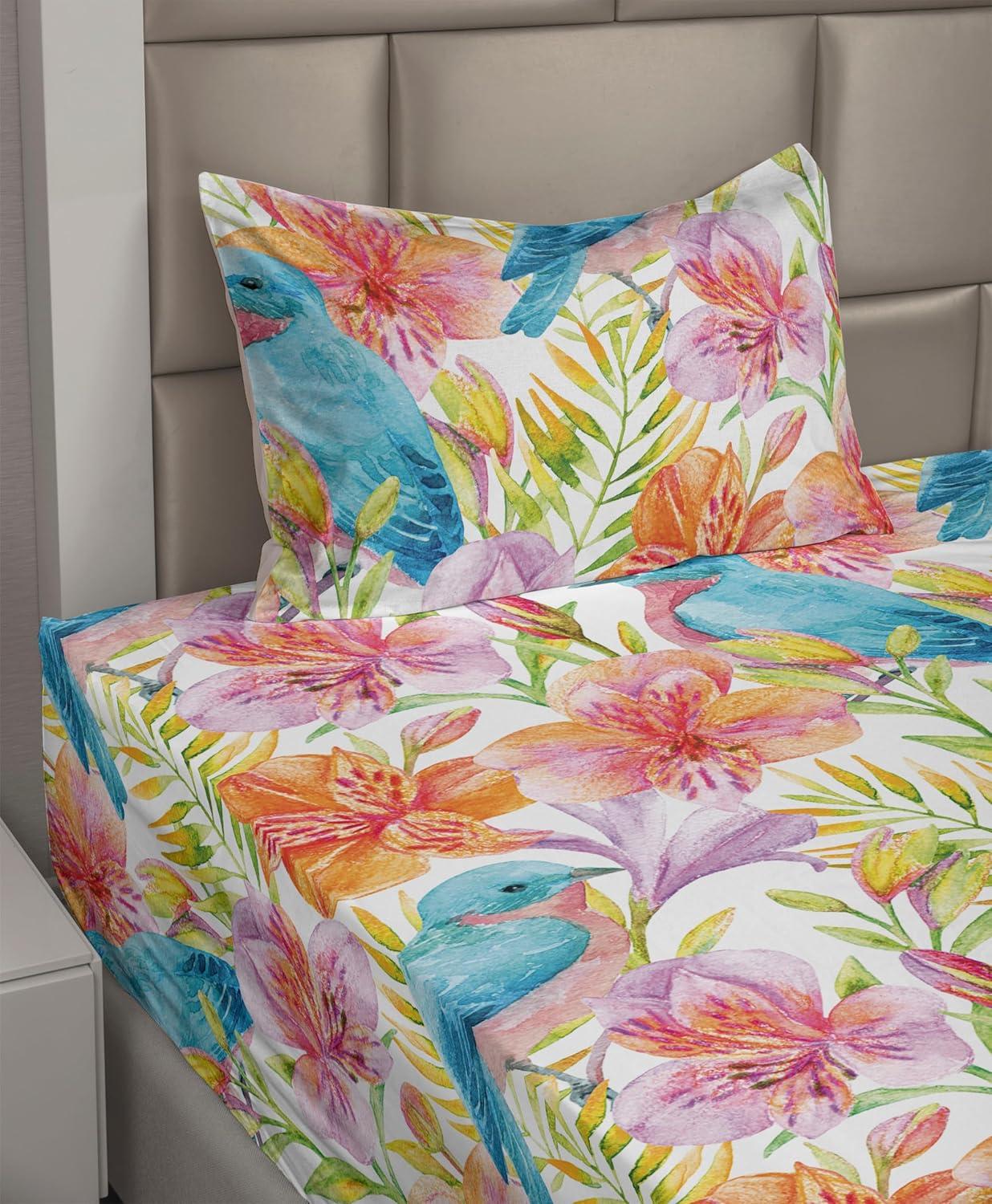 imageAmbesonne Valentine Sheet Set PastelColored Rose Flowers Leaves with Brush Strokes Abstract Art Fitted and Flat Sheet with Pillowcases Bedding Accent 4 Piece Set Queen Mauve Taupe Sage GreenPale Blue Pale Fuchsia