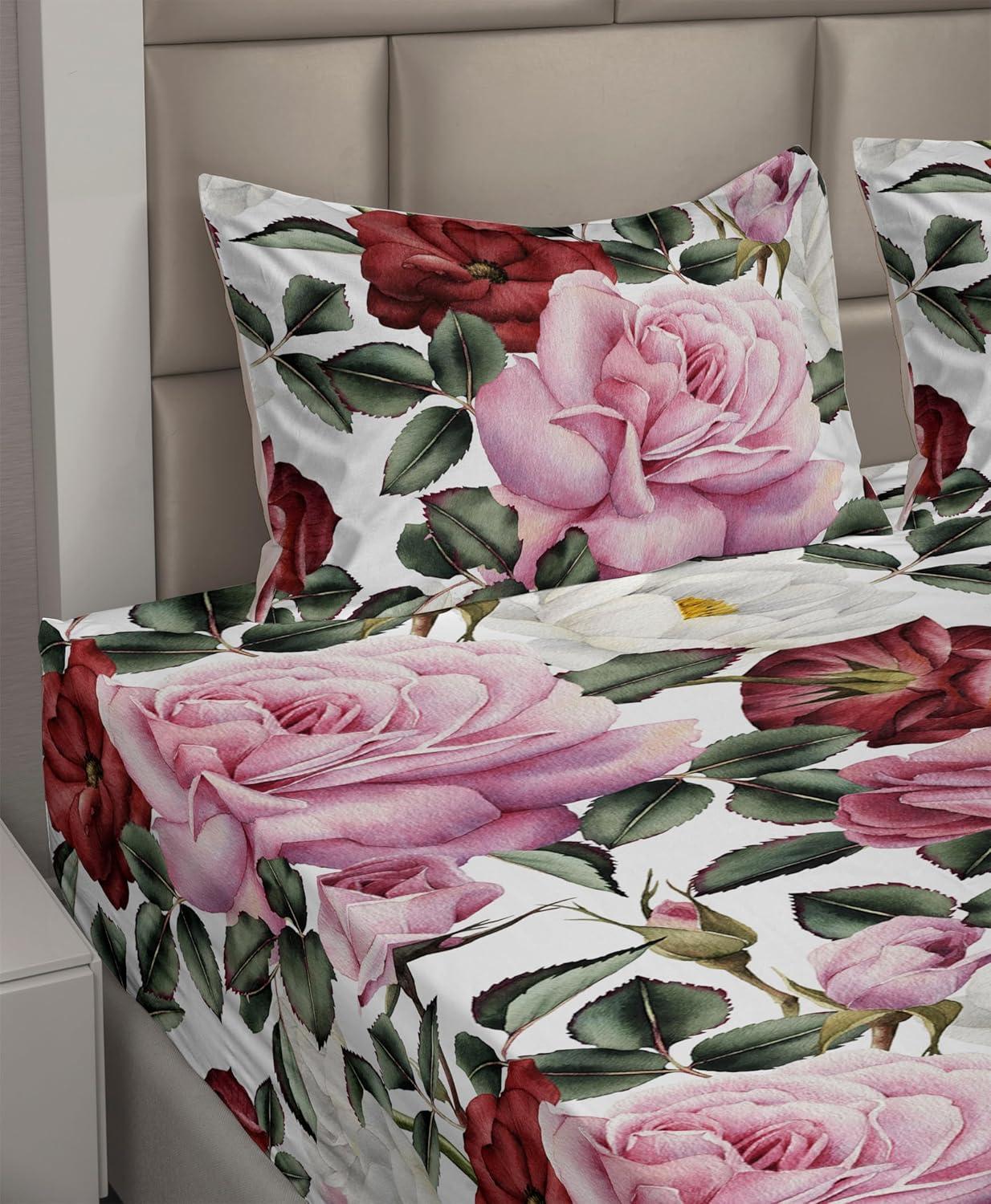 imageAmbesonne Valentine Sheet Set PastelColored Rose Flowers Leaves with Brush Strokes Abstract Art Fitted and Flat Sheet with Pillowcases Bedding Accent 4 Piece Set Queen Mauve Taupe Sage GreenPale Pink Peacock Green