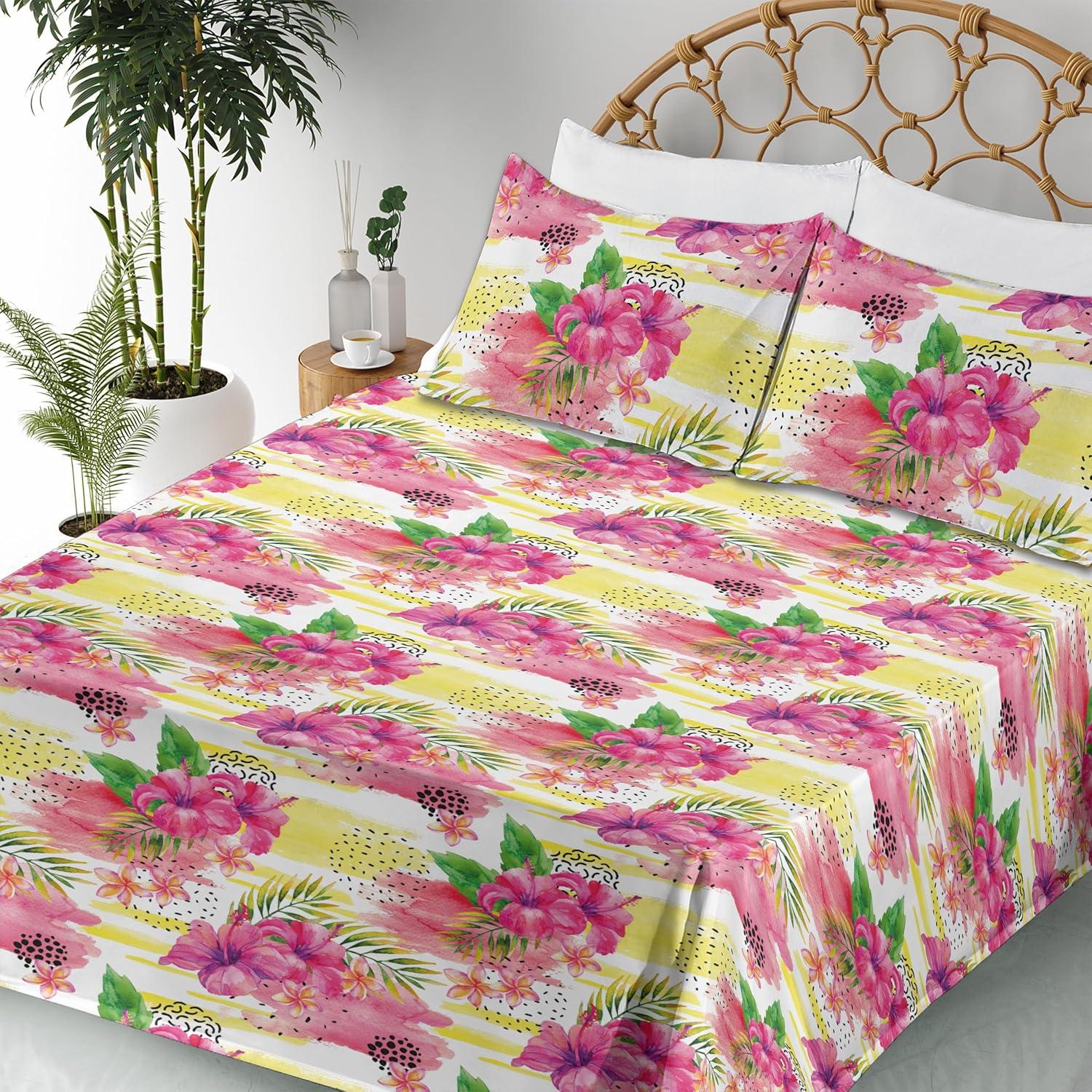 imageAmbesonne Valentine Sheet Set PastelColored Rose Flowers Leaves with Brush Strokes Abstract Art Fitted and Flat Sheet with Pillowcases Bedding Accent 4 Piece Set Queen Mauve Taupe Sage GreenHot Pink Reseda Green