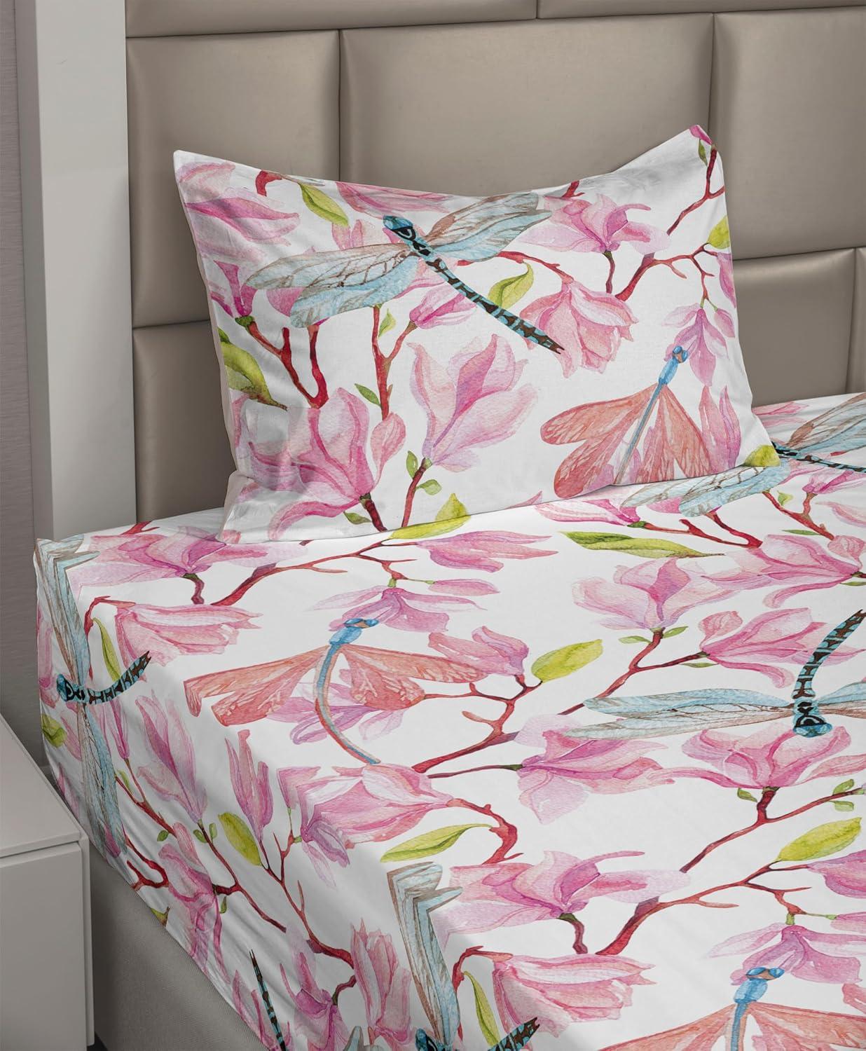 imageAmbesonne Valentine Sheet Set PastelColored Rose Flowers Leaves with Brush Strokes Abstract Art Fitted and Flat Sheet with Pillowcases Bedding Accent 4 Piece Set Queen Mauve Taupe Sage GreenApple Green Pastel Pink