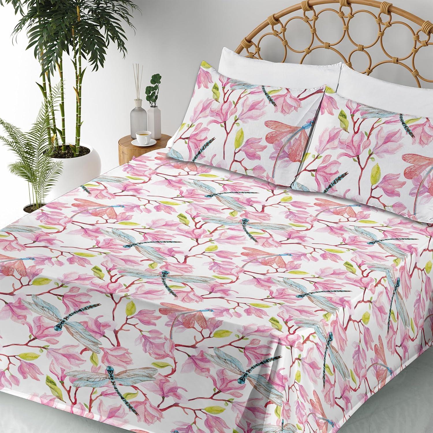 imageAmbesonne Valentine Sheet Set PastelColored Rose Flowers Leaves with Brush Strokes Abstract Art Fitted and Flat Sheet with Pillowcases Bedding Accent 4 Piece Set Queen Mauve Taupe Sage GreenApple Green Pastel Pink
